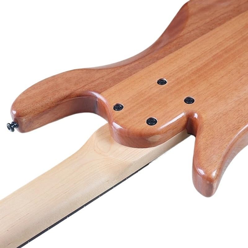 Fretless 6-String Electric Bass Guitar, 43-Inch High Gloss White Maple with Black Flame Maple, Solid Mahogany Body