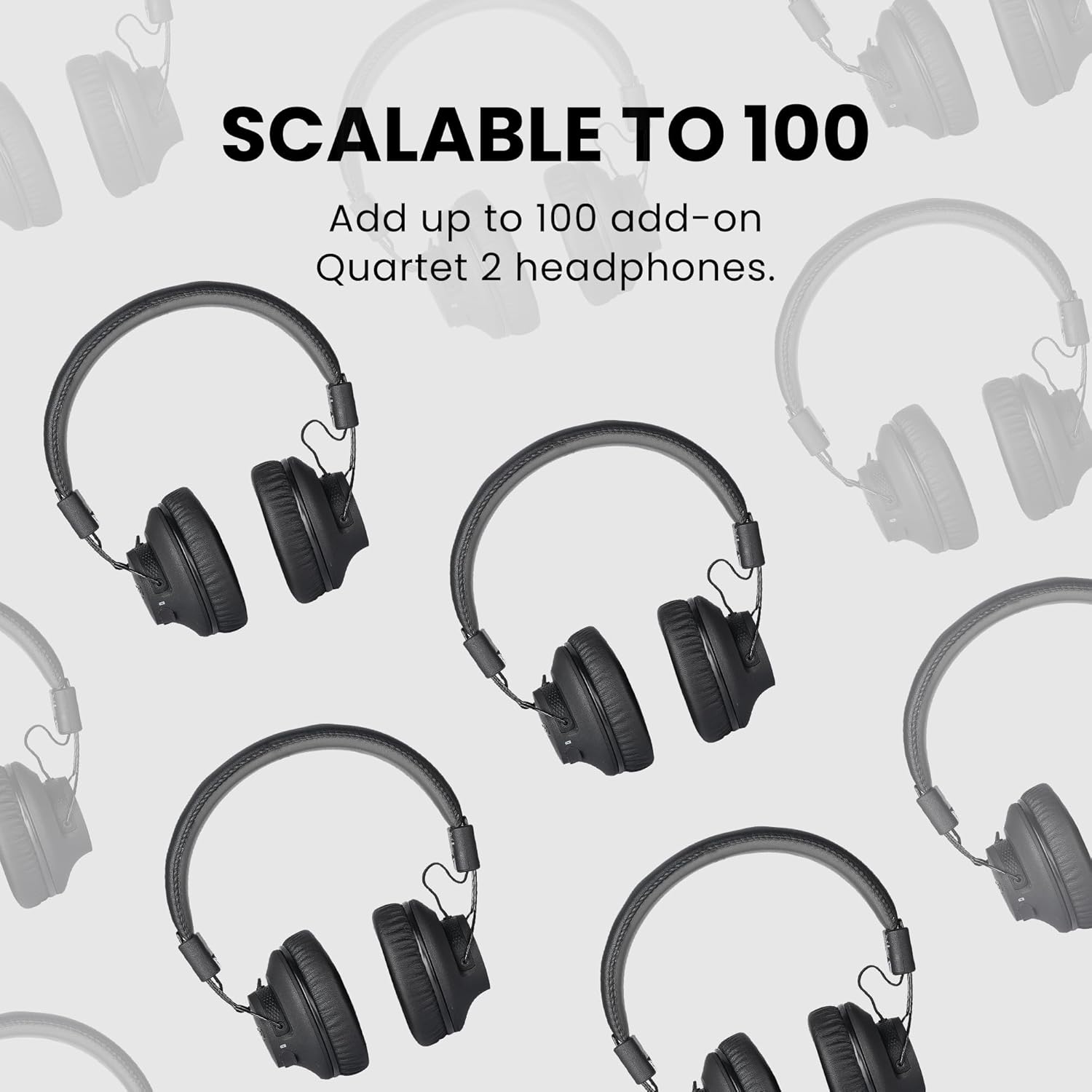 Avantree Quartet 2 - Wireless Group Listening Headphones & Transmitter for TV, Church, Classroom, Silent Discos, Plug & Play, 2.4GHz Expandable Multi-Headphone System with Low Latency & Clear Voice