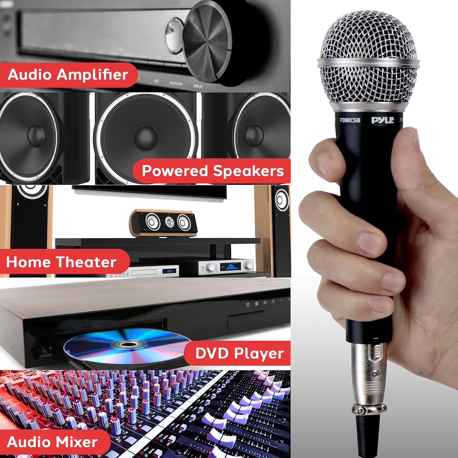 Pyle Professional Dynamic Microphone - 8-Pack Unidirectional Handheld Mic with Built-in Pop Filter, High Signal Output, 15 ft. XLR Audio Cable, Ideal for Stage, Karaoke & Studio Performances