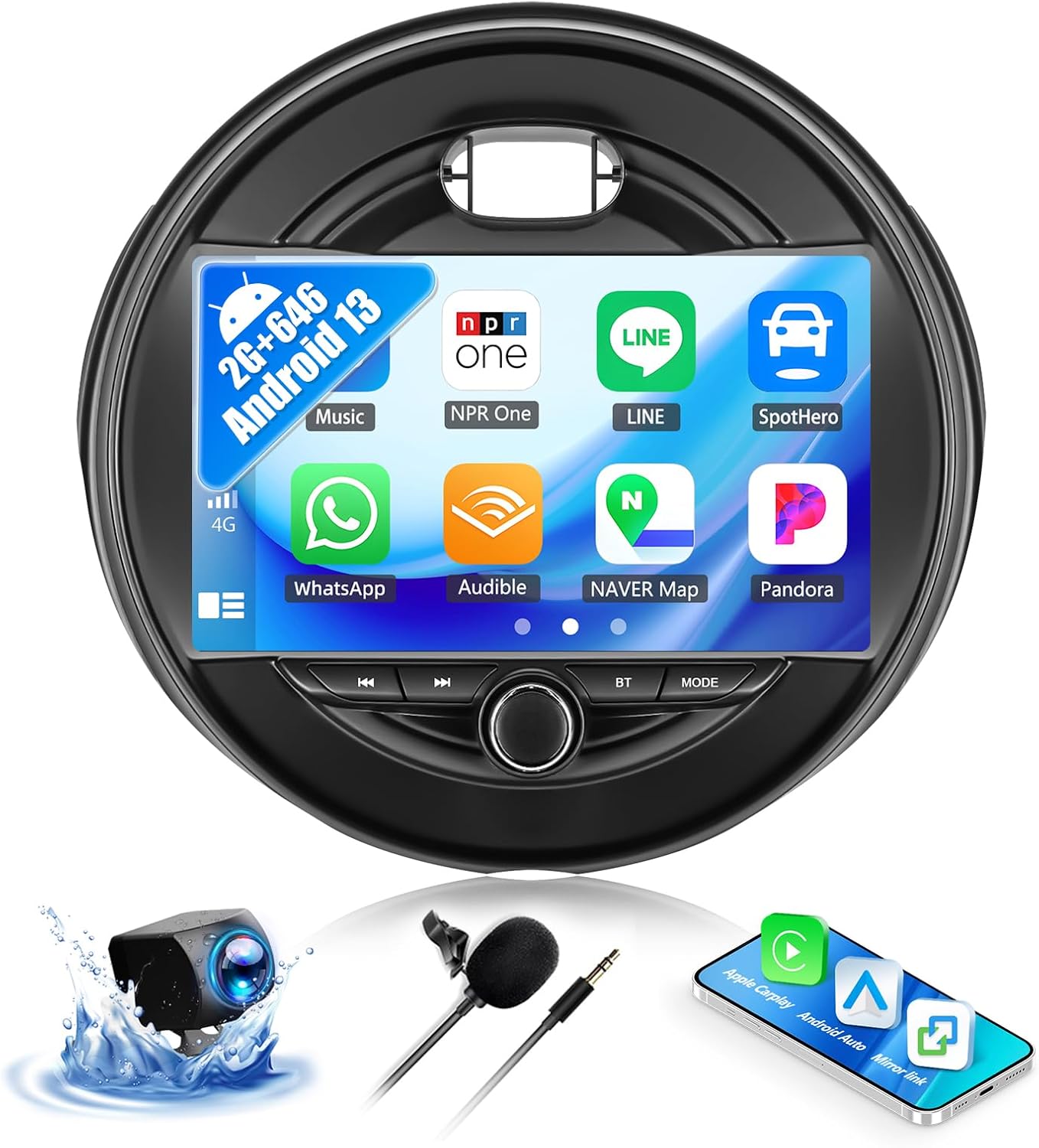 SIXWIN 2G+64G Android Car Stereo for BWM Mini Cooper F55 2014-2019 9 Inch Touch Screen with CarPlay Android Auto Mirror Link Bluetooth FM 28UI Backup Camera GPS Navigation WiFi FM SWC MIC