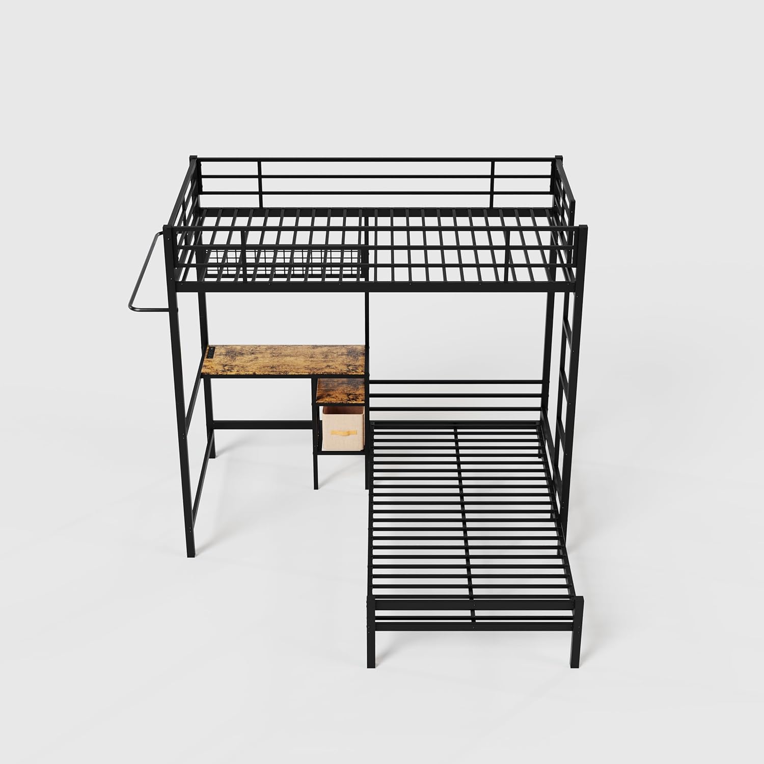 Bellemave Twin Over Twin bunk Bed with Desk and LED Charging Station, loft Bed with Desk and Shelves Drawer, Twin Over Twin Metal Bunk Beds with Storage, Black