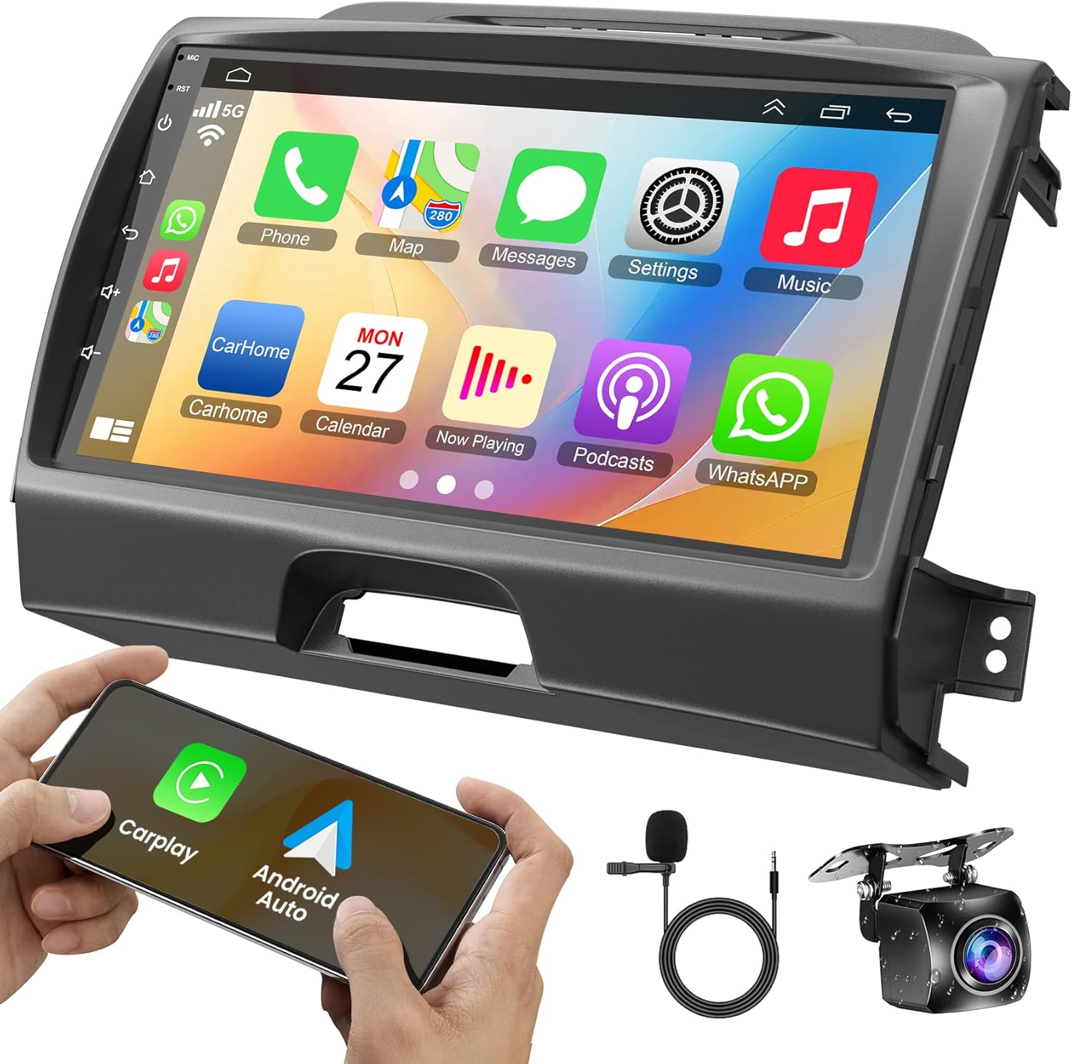 8 core 4G+64G Car Stereo for Kia Sportage 2010-2016, 9 Inch Android 13 Touch Screen Sportage Radio with Wireless CarPlay, Android Auto, GPS Navi, 5G WiFi, Bluetooth 5.2, HD Rear Camera, SWC,FM Radio