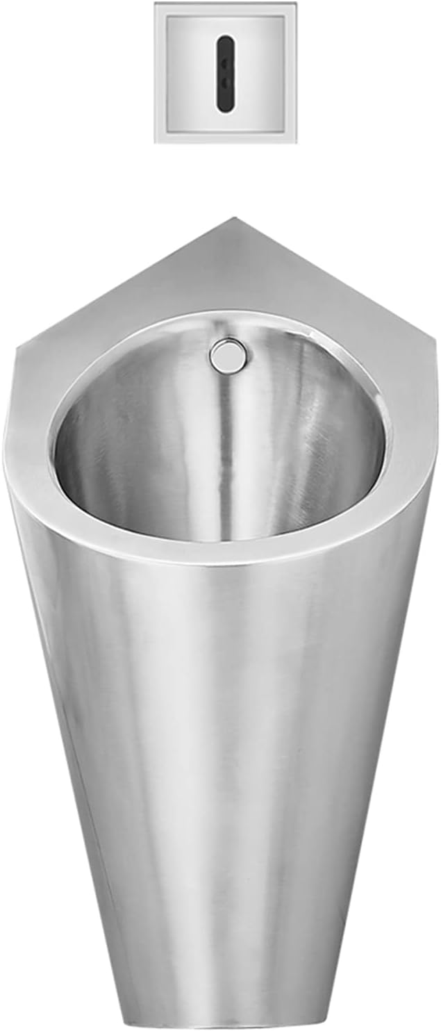 Wall Mount Stainless Steel Flush Urinal,Corner Bathroom Men's Induction Urinal Commercial Water Saving Urinal Urine Diverter,Splash Proof Public Toilet Urinal,for Airports/Hotels