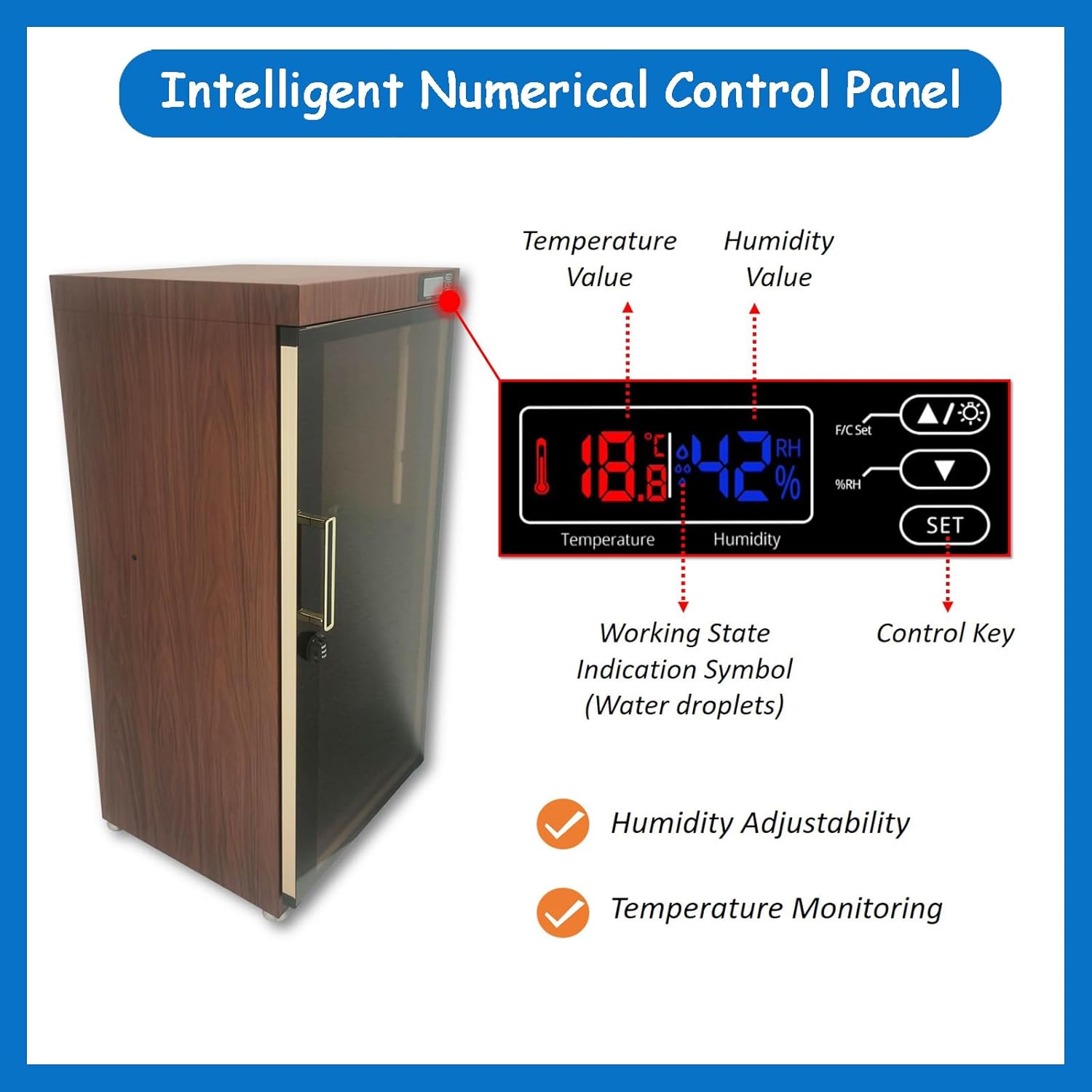 Musical Instrument Dehumidifying Dry Cabinet Electronic Storage Cabinet Dehumidifier with 35-60% RH Humidity Control, Mechanical Code Lock, Digital Control for Guitars, Bass, Violin, Erhu