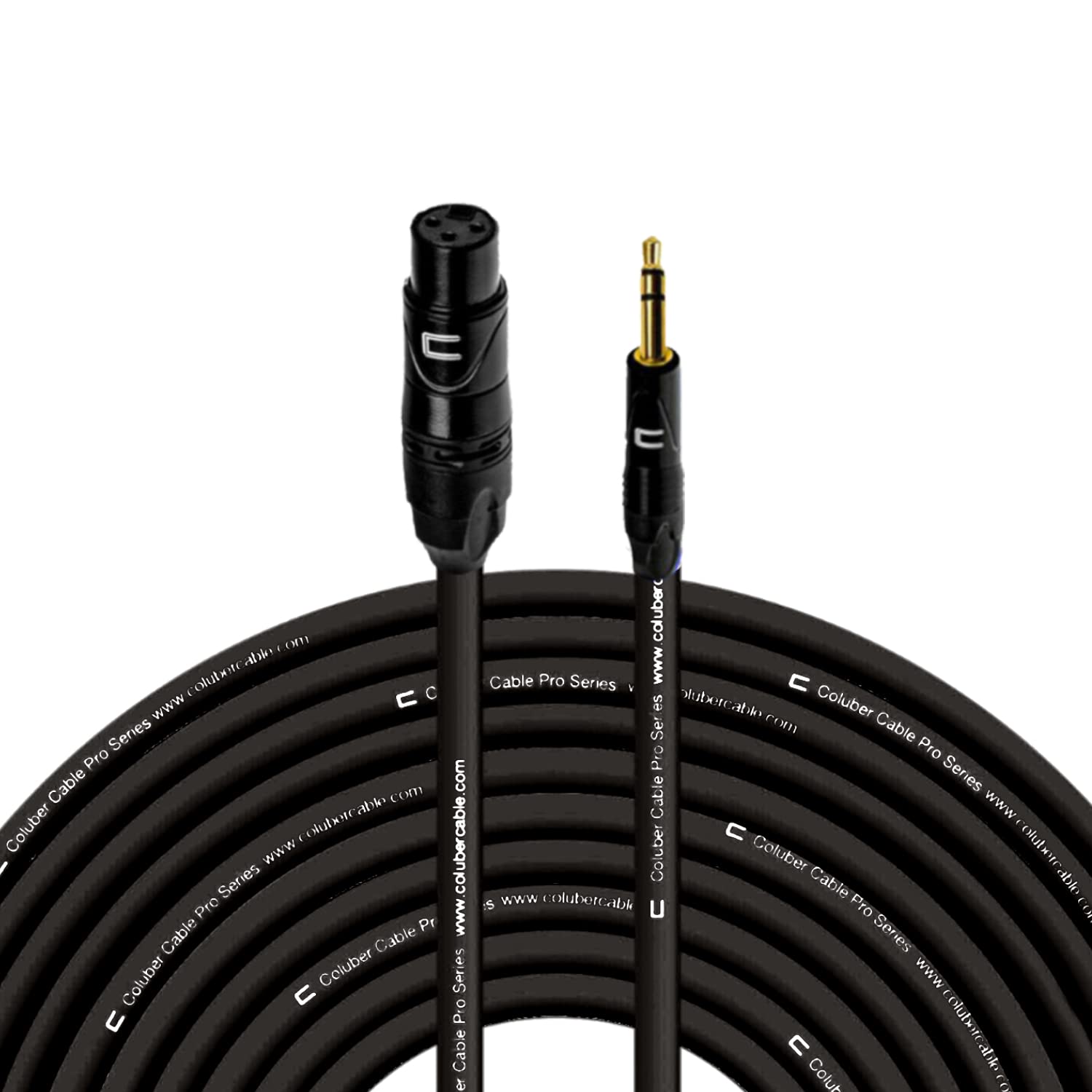 Balanced XLR Female Cable to 3.5 TRS Male - 100 Feet Black - Pro 3-Pin Microphone Connector for Powered Speakers, Audio Interface or Mixer for Live Performance & Recording