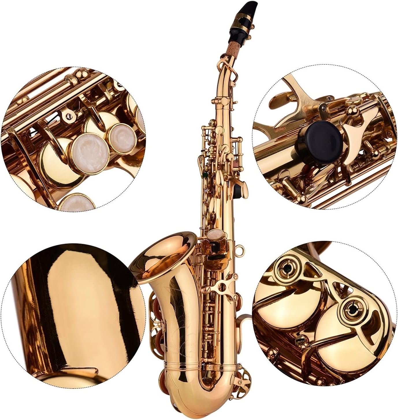 Sax Beginners Kit Mini Bb Soprano Saxophone Sax Brass Material Gold Laquer Surface Woodwind Instrument with Carry Case Cleaning Cloth Wind Instrument
