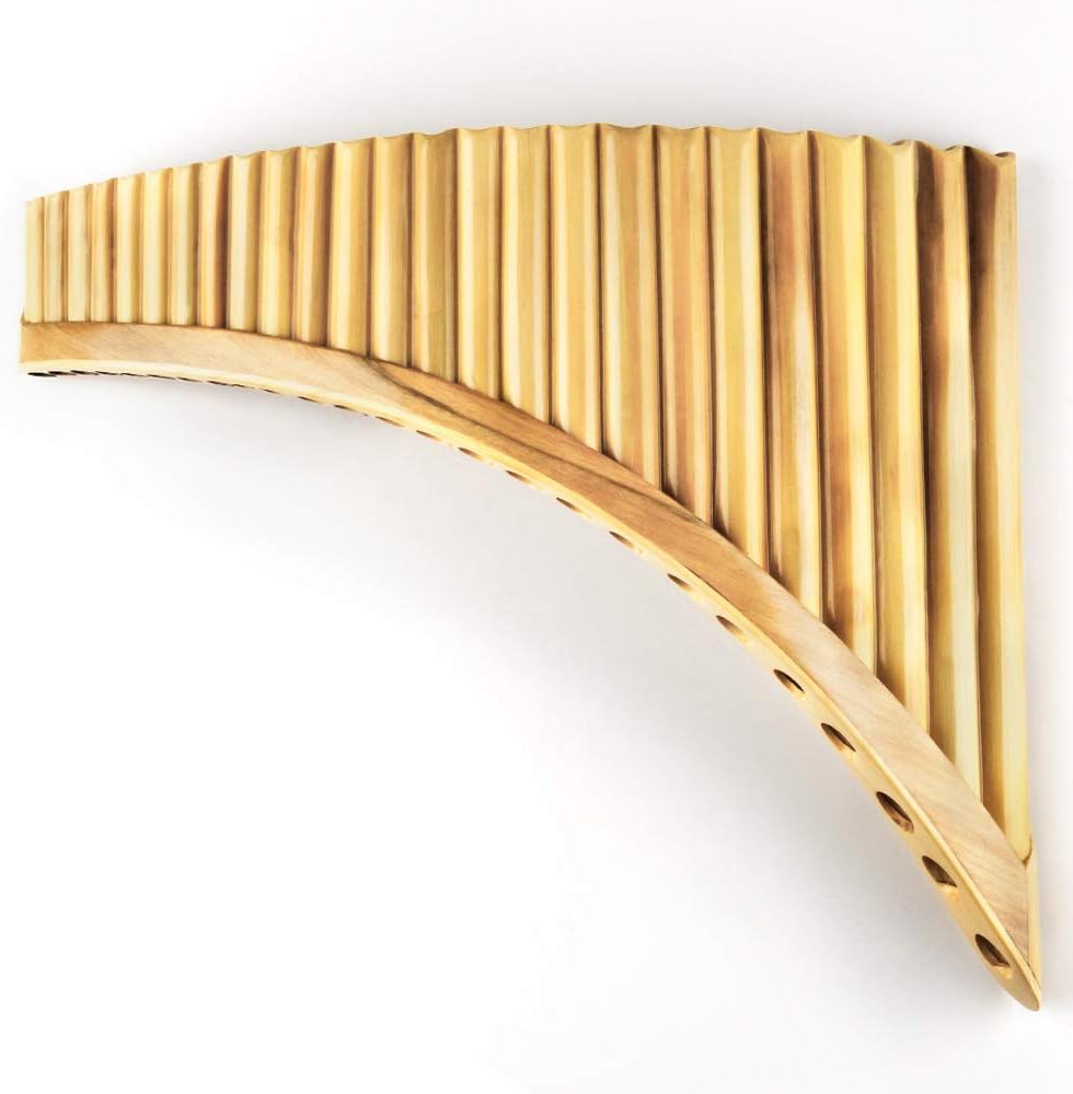 Upscale Romanian Folk Instrument Natural Reed Pan Flute Panpipes G Key Wind Pan flute Flauta Handmade (25 Pipes Left Hand, Wooden Tray)