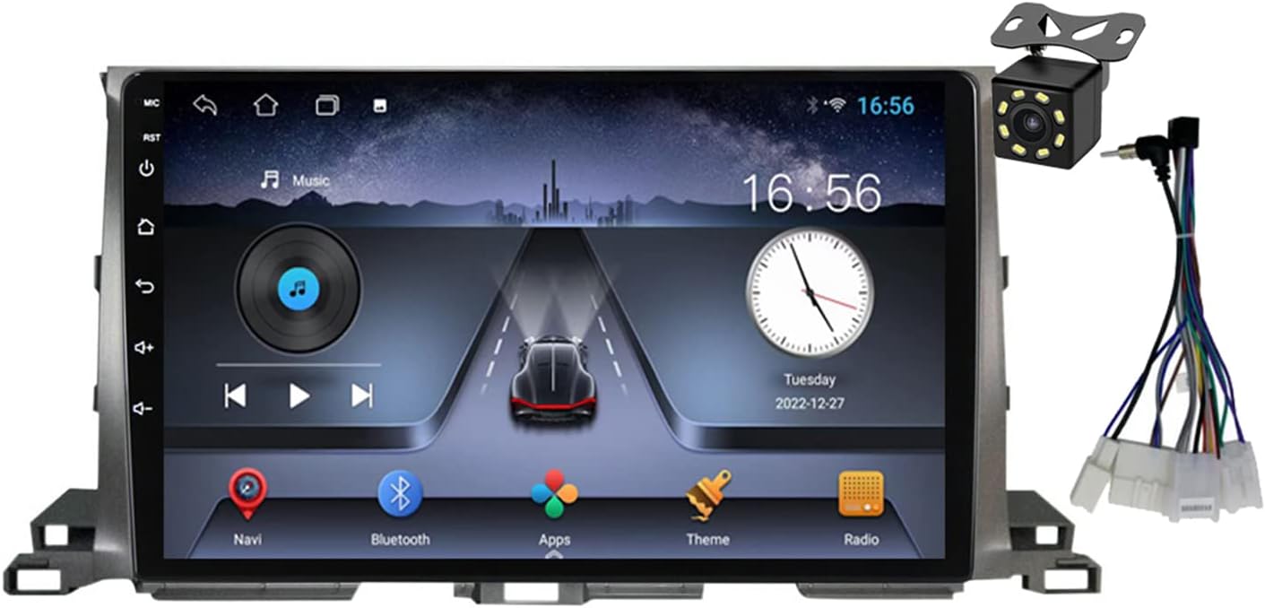 Android 11 Car Stereo Radio Carplay for Toyota Highlander 2013-2018 Autoradio Multimedia Player 9'' Screen with GPS Navigation/Bluetooth/FM/WiFi/SWC+Rear View Camera