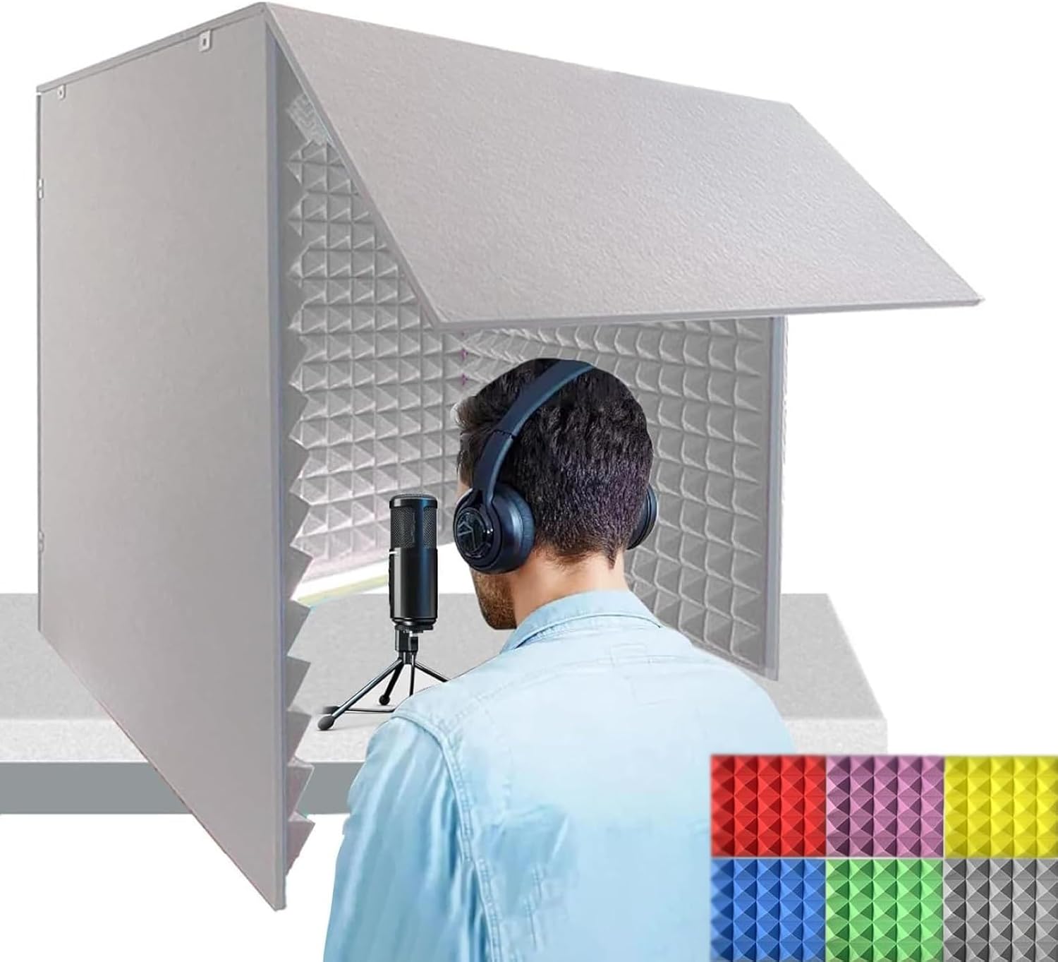 Desktop Soundproof Enclosure Foldable, Portable Recording Studio, for Microphone, Studio Singing (Grays)