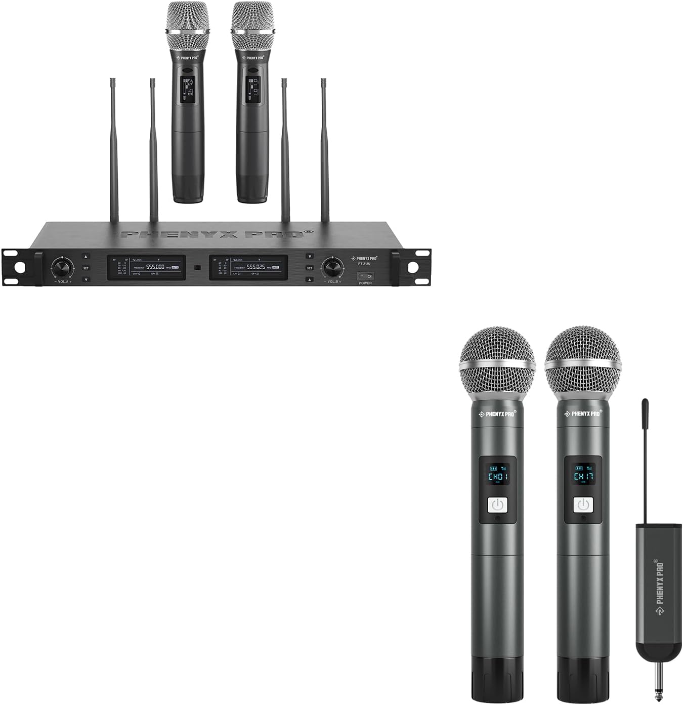 Phenyx Pro True Diversity Wireless Microphone System PTU-2U Bundle With Dual Digital Wireless Microphone PDP-2-2H