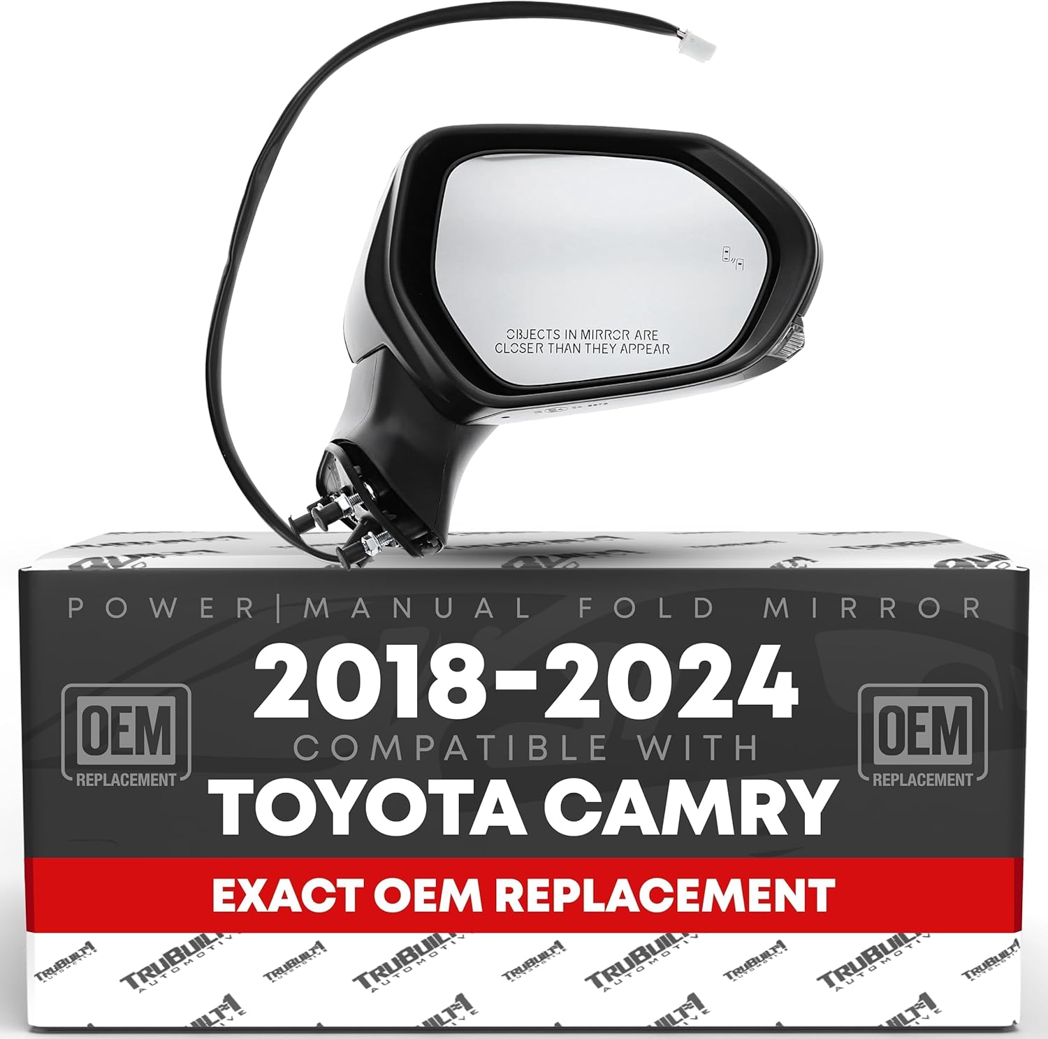 Driver Side Mirror - Compatible with 2018-2024 Toyota Camry - Powered Adjustment, Heated, Turn Signal, Blind Spot Detection, Manual Folding, Flat Glass - Black, 7H7P - OEM 8794006840, TO1320368