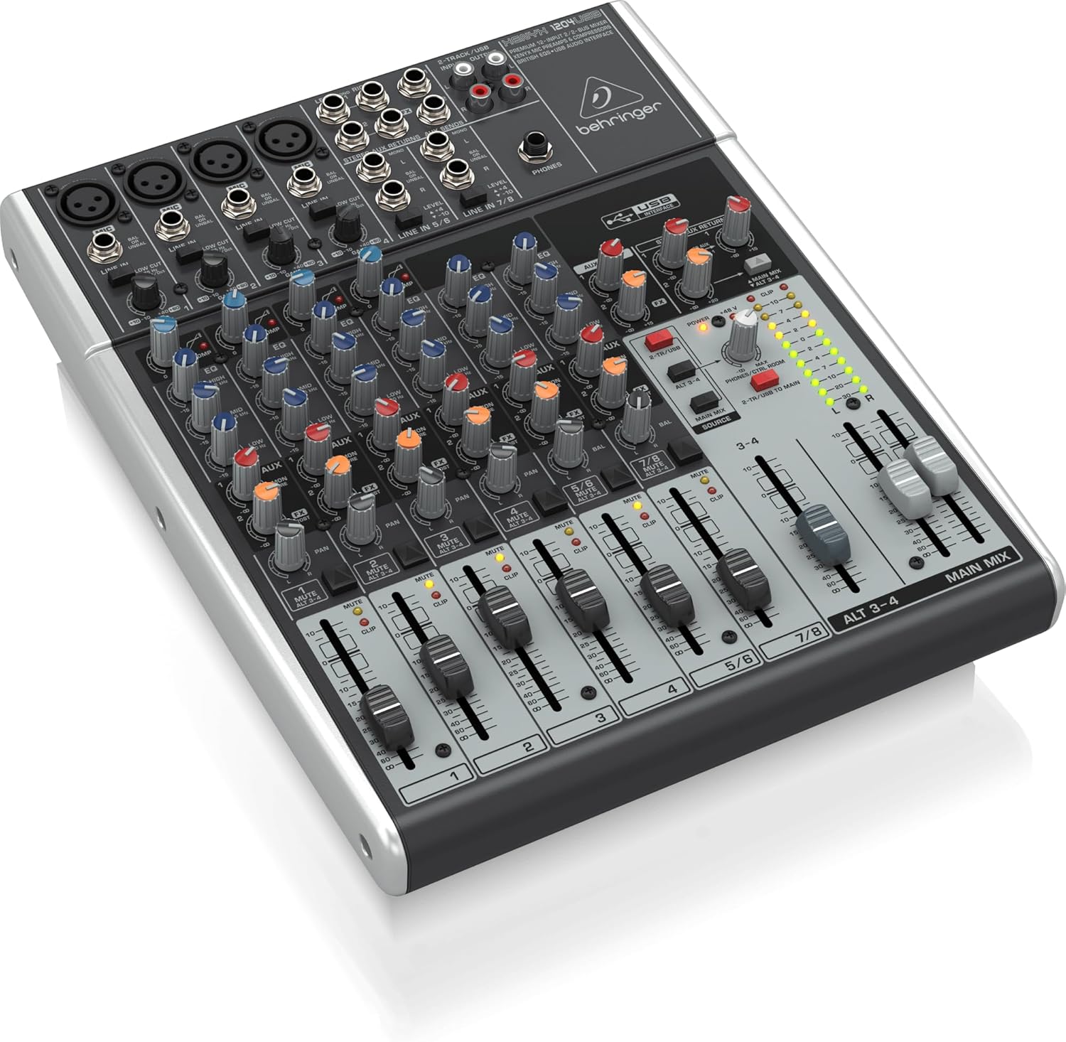 Behringer XENYX 1204USB Premium 12-Input 2/2-Bus Mixer with XENYX Mic Preamps and Compressors, British EQ and USB/Audio Interface