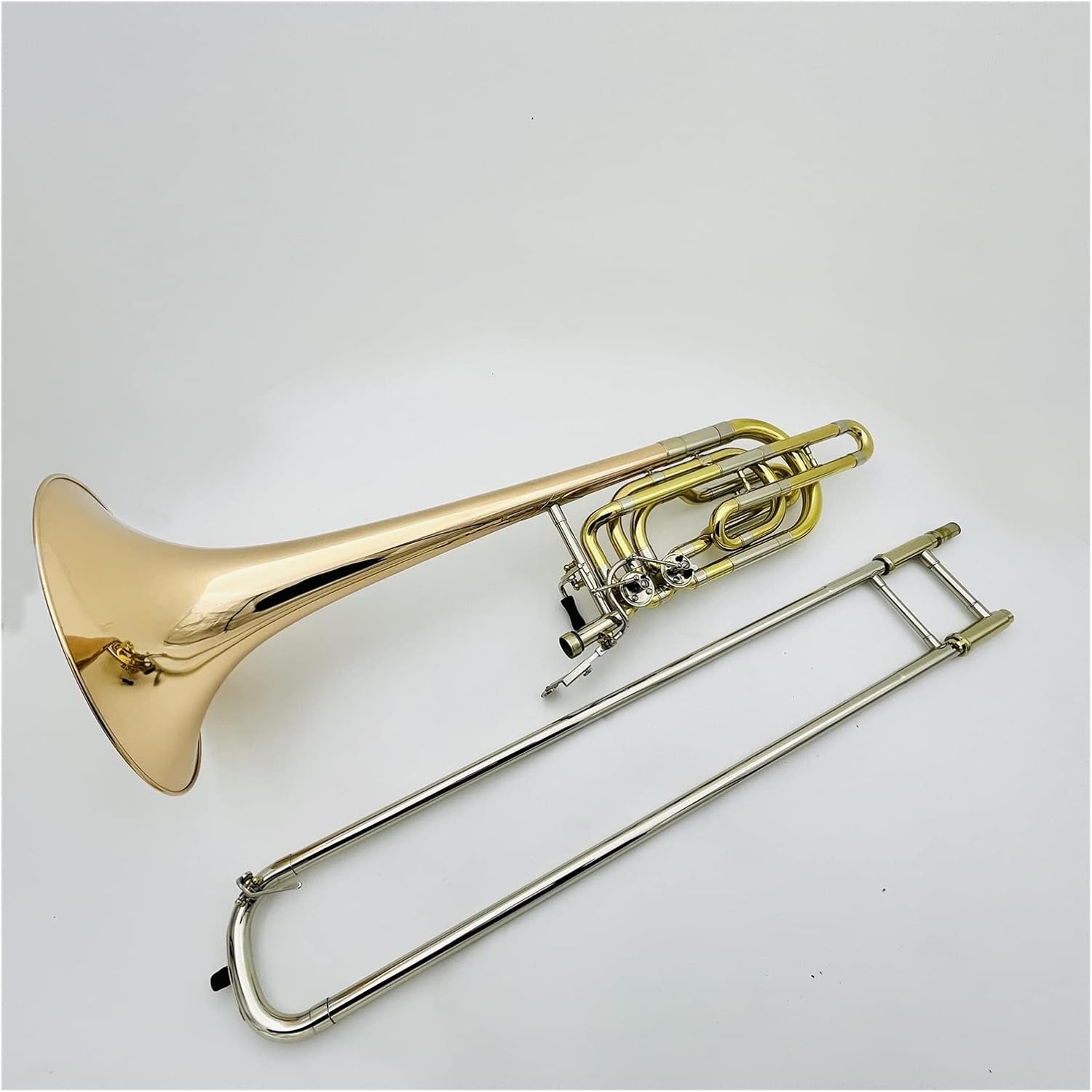 FLFL Student Trombone Bb/f Trombone Two-Piston Two-Color Phosphor Bronze Brass Plated Professional Musical Instrument with Case