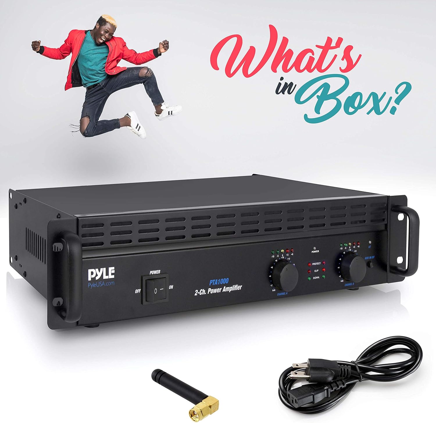 Professional Audio Bluetooth Power Amplifier - 2-Channel Rack Mount Bridgeable, LED Indicators, Shockproof Binding Posts, Cooling Fans 1000 Watt - Pyle PTA1000