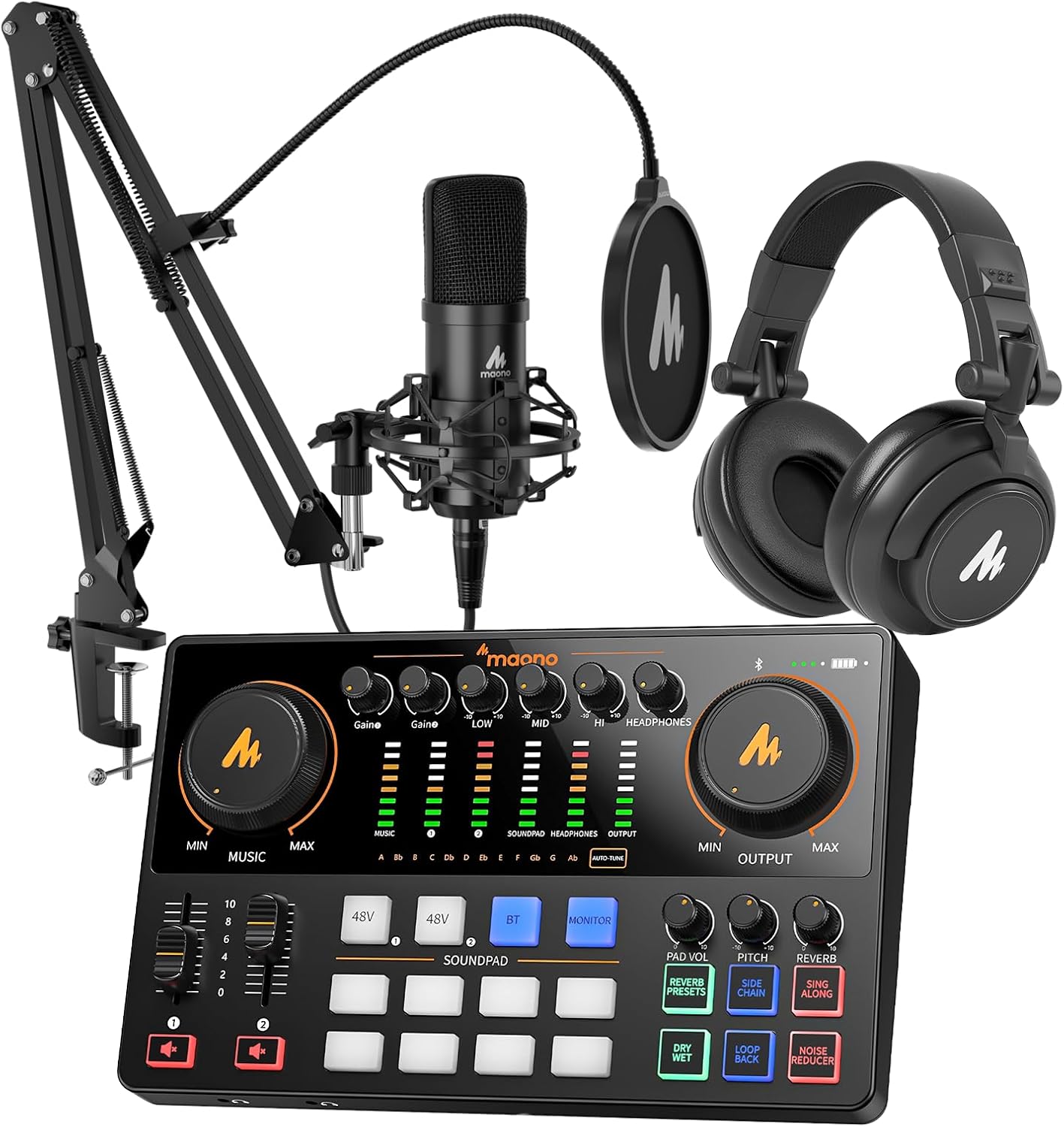 MAONO USB XLR Condenser Microphone Set: PC Computer Podcast Cardioid Metal Mic Kit with Software for Recording, Studio, Singing, YouTube (A04 Gen2+E2 Gen2+MH601)