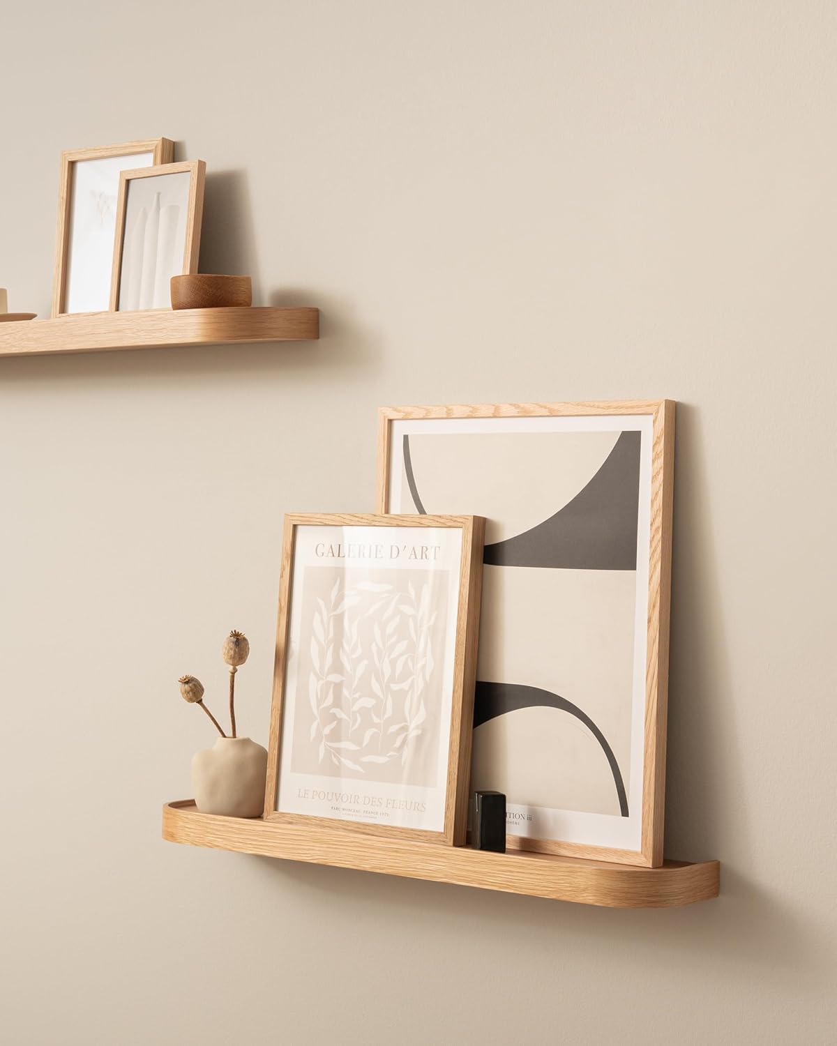 Kazai.® 23.6 inches Floating Shelves for Wall 'Toke' | Set of 2 Small Mounted Wooden Shelf Units | Modern Wall Decor & Storage for Living Room, Bathroom, Kitchen, Bedroom & More | Oak