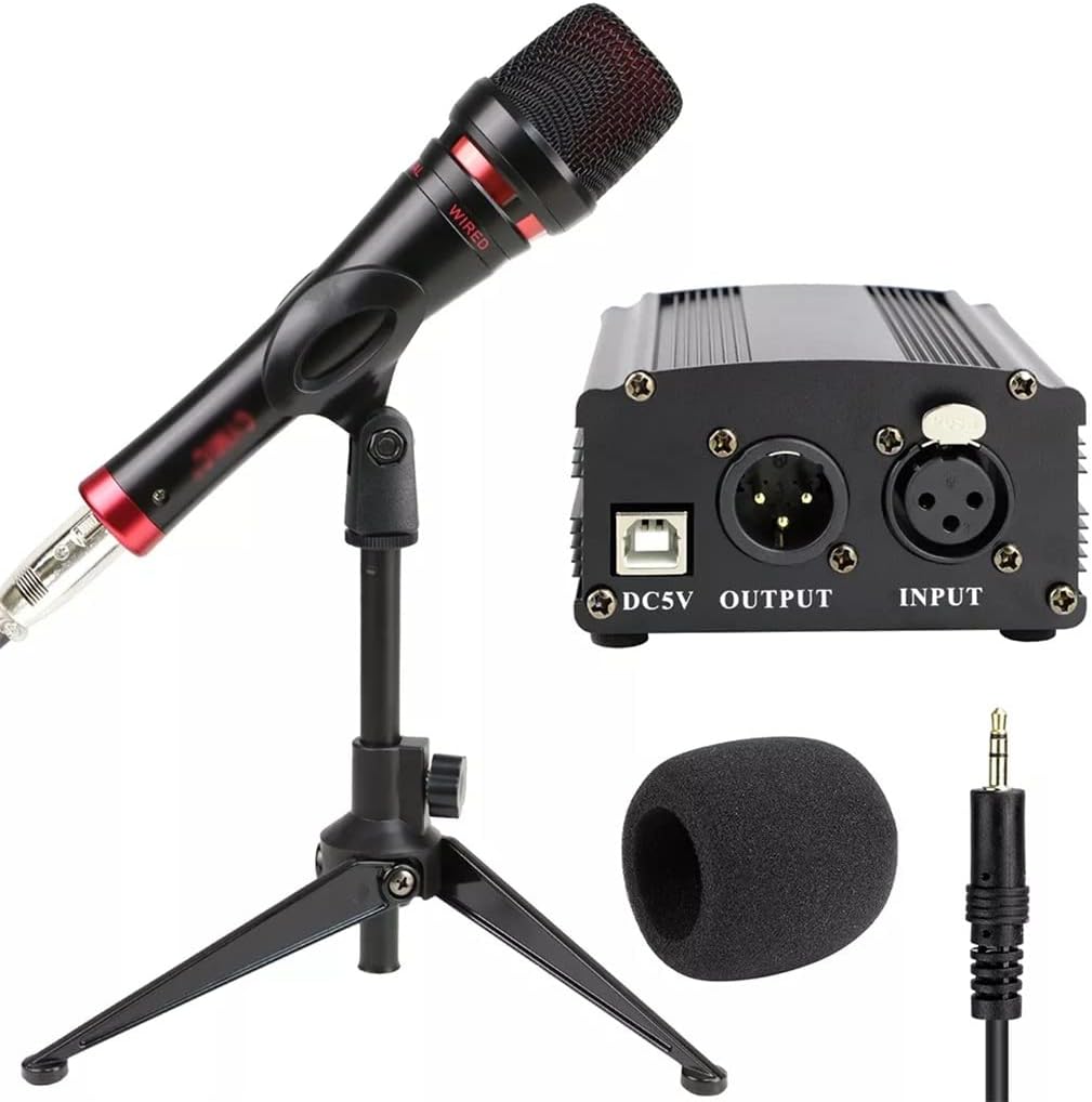 Professional Microphone Phantom Power Sound Card Kit Studio Condenser Microphone Suitable for Computer Mobile Phone Tripod