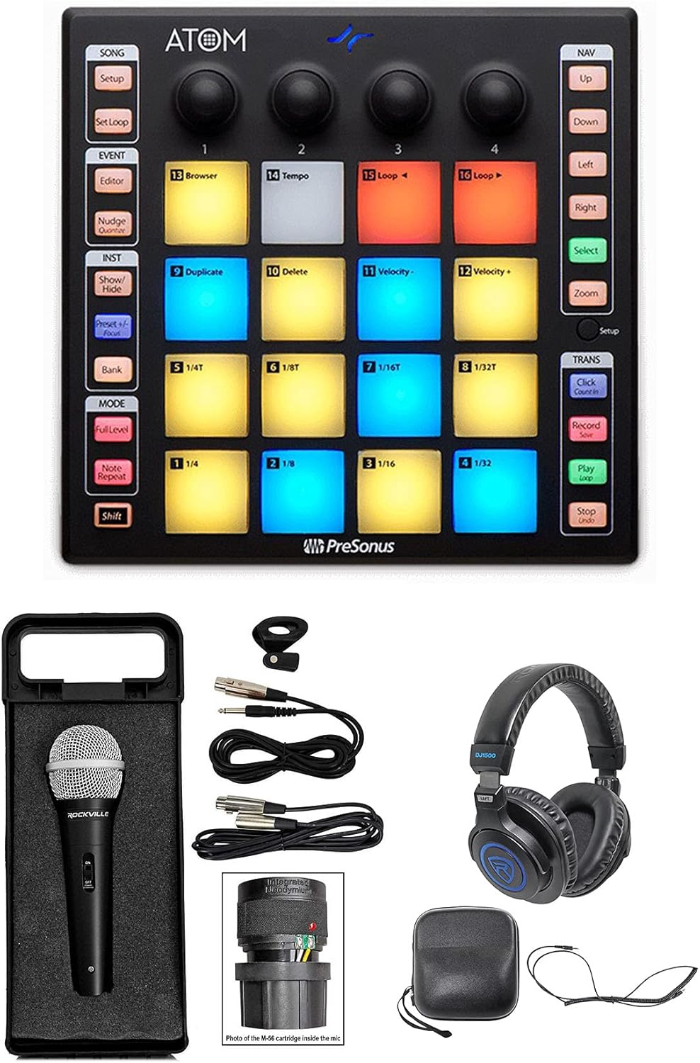 PRESONUS ATOM 16 Pad USB MIDI RGB DJ Controller + Software + Headphones + Mic + Cable