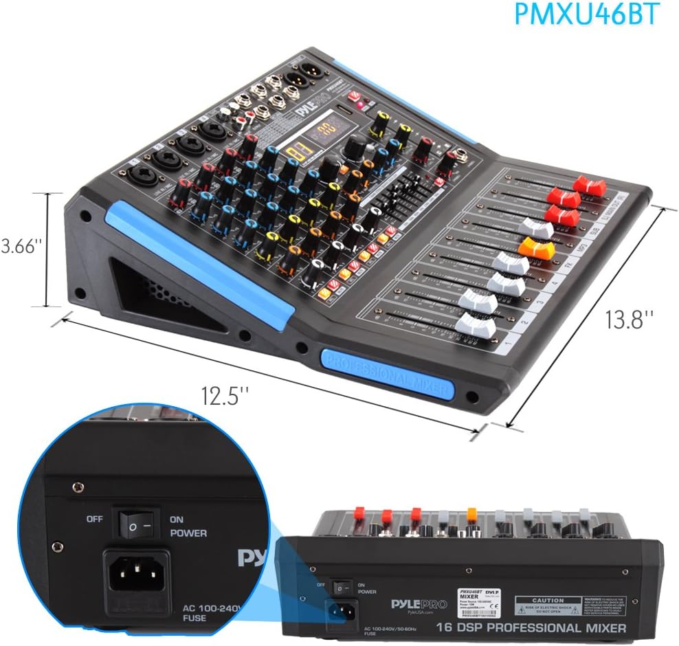 Pyle 4-Channel Bluetooth Studio Audio Mixer-DJ Sound Controller Interface with USB Drive for PC Recording Input, XLR Microphone Jack,48V Power,Input/Output for Professional and Beginners - PMXU46BT