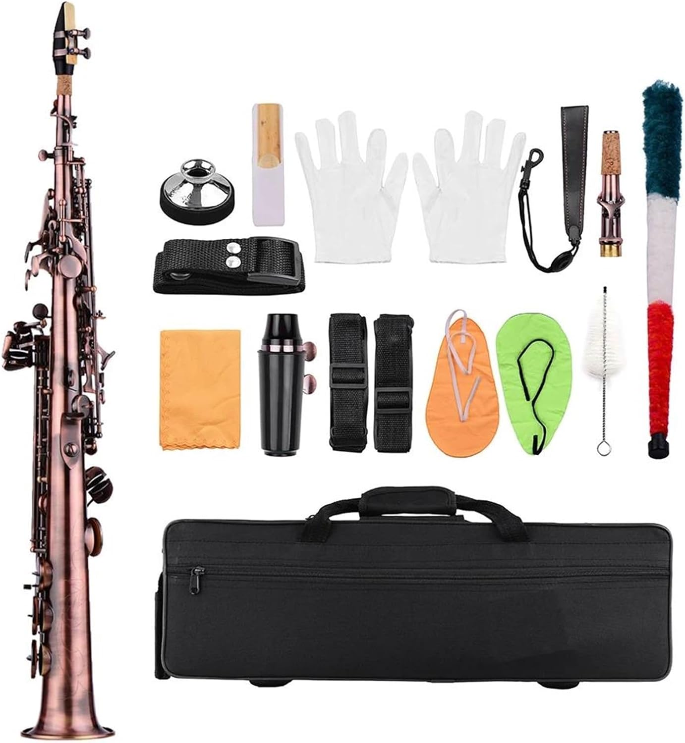 Straight Bb Treble Saxophone Sax Red Bronze Woodwind Instrument With Case Gloves Strap