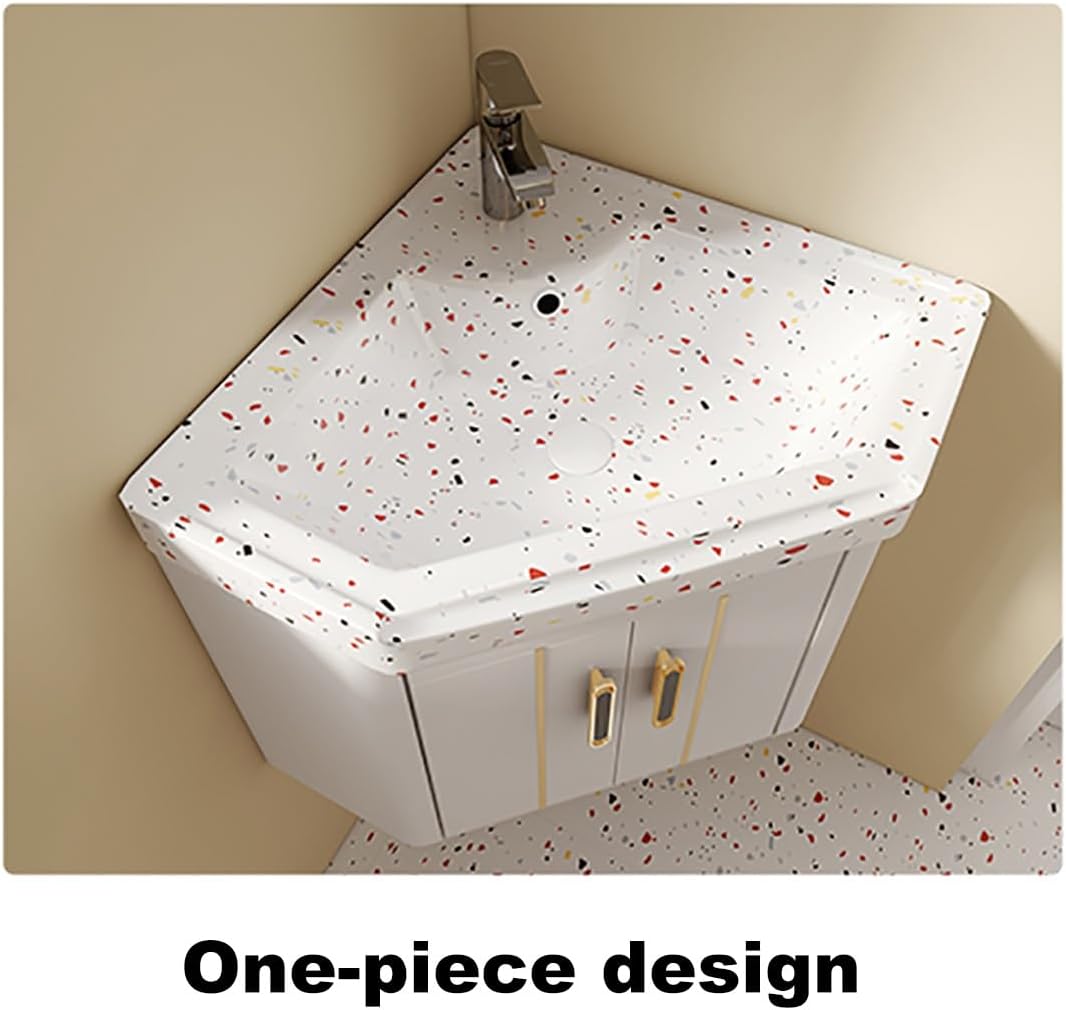 Corner Small Sink Vanity, Corner Wall Mount Bathroom Sink, Corner Bathroom Vanity Sink Combo, with Corner Mirror Cabinet Above Counter Mini Wall Vanity Vessel Sinks(White,19in/48in)