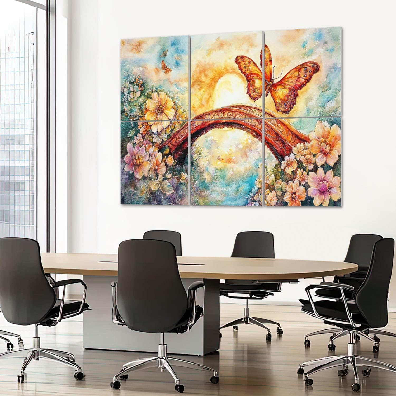 6 Pack Art Acoustic Panels Sound Absorbing Bridge Sunset Flowers Butterfly Ornate Clouds Watercolor Vivid Colors Decorative Soundproof Wall Panels Self Adhesive for Recording Studios Office 72