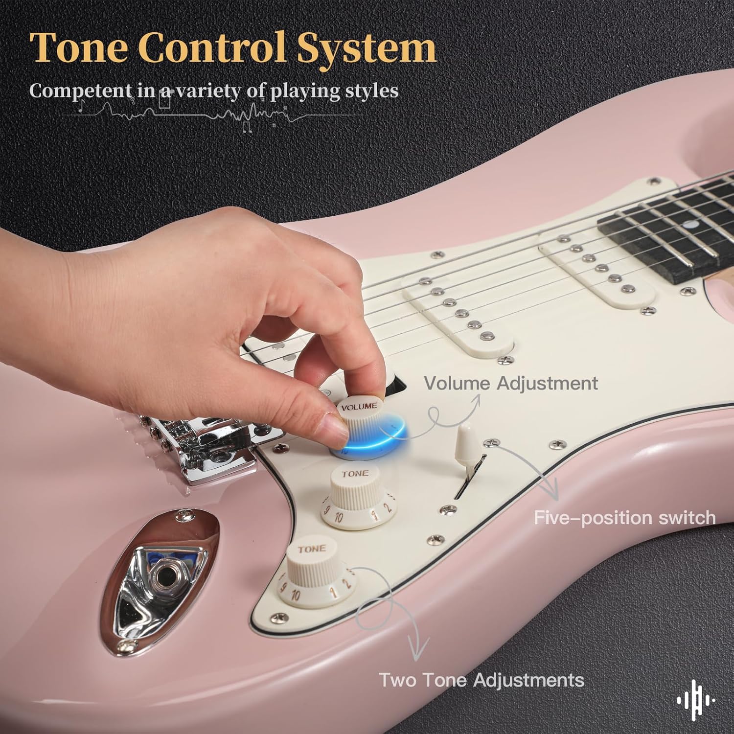 Musicool 39 Inch Electric Guitar Starter Kit– HSS Pickups Solid Body Electric Guitar Includes Amplifier, Bag, Digital Tuner, Strap, String, Cable, Picks, Beginner Gift（Pink ）