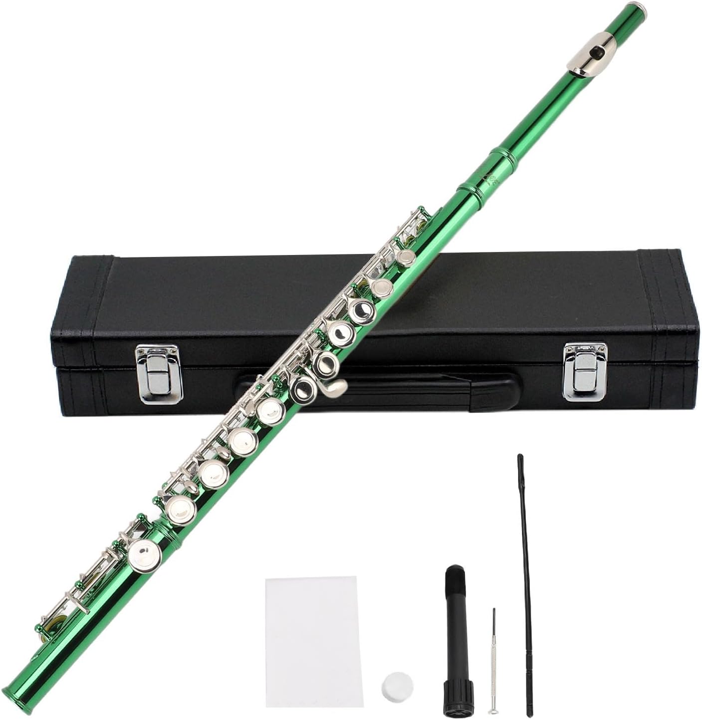 C Flute 16 Key Set for Beginners and Students White Copper Flute with Portable Bag and Cleaning Tools for Learning
