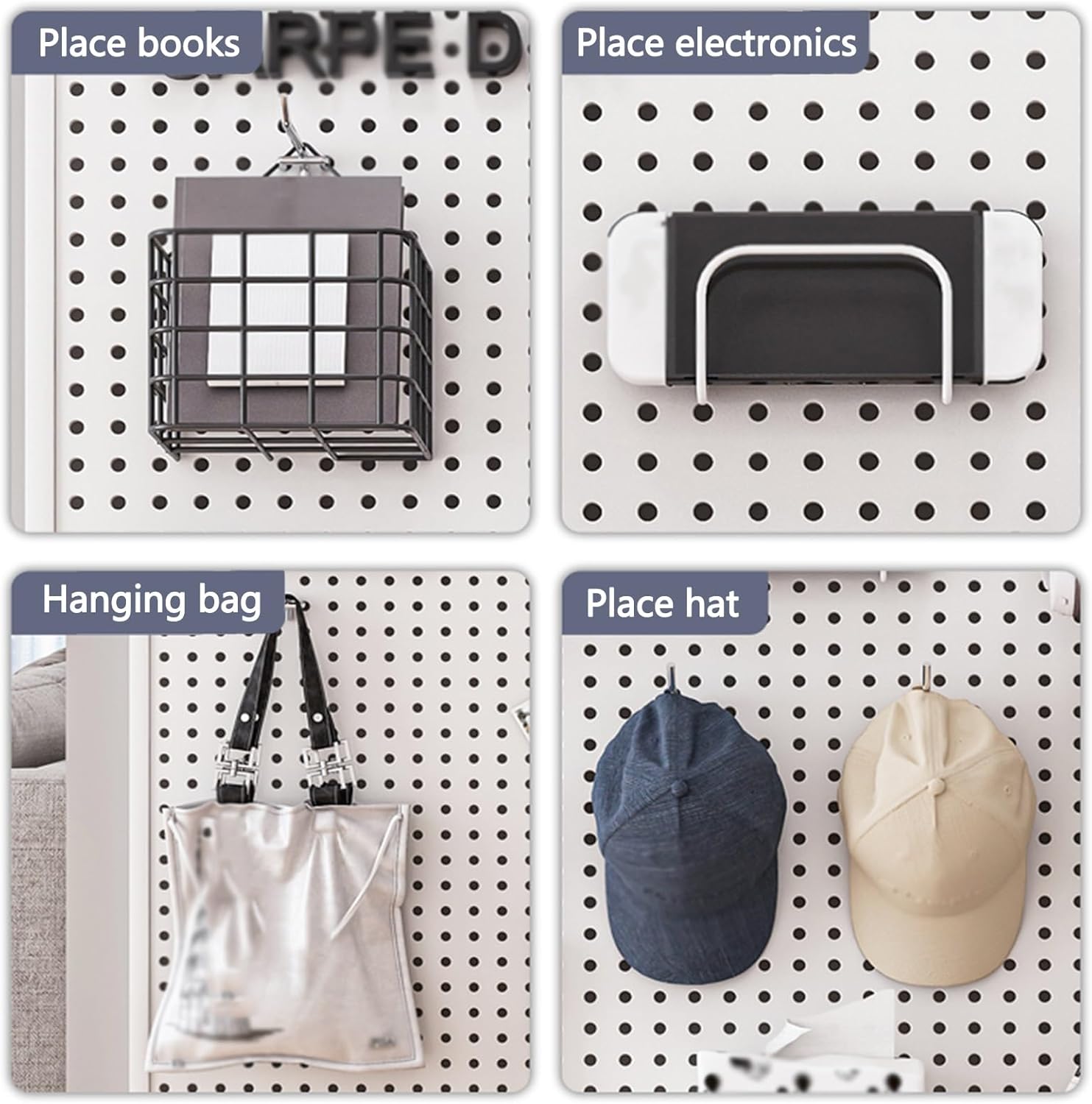 Wall Shelves Pegboard Wall Organizer, Wall Mount Display Steel Peg Board Panel Kit With 10 Hooks, Home Office Bedroom Garage Hanging Modular Combination Shelf (Color : Black, Size : 100x40x2cm)