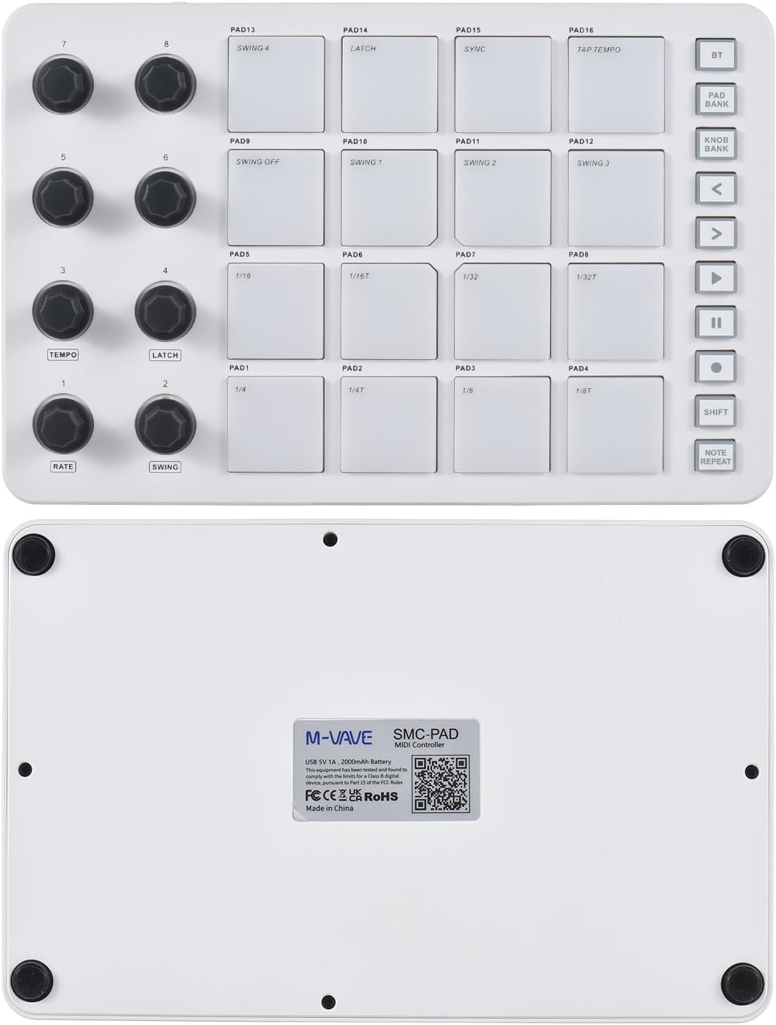MIDI Controller Strike Pad Midi Drum Pad RGB Backlight MIDI Keyboard BT Connection Low Latency 16 Strike Pads 8 Assignable Knobs Note Repeat Portable MIDI Pad Controlador Midi