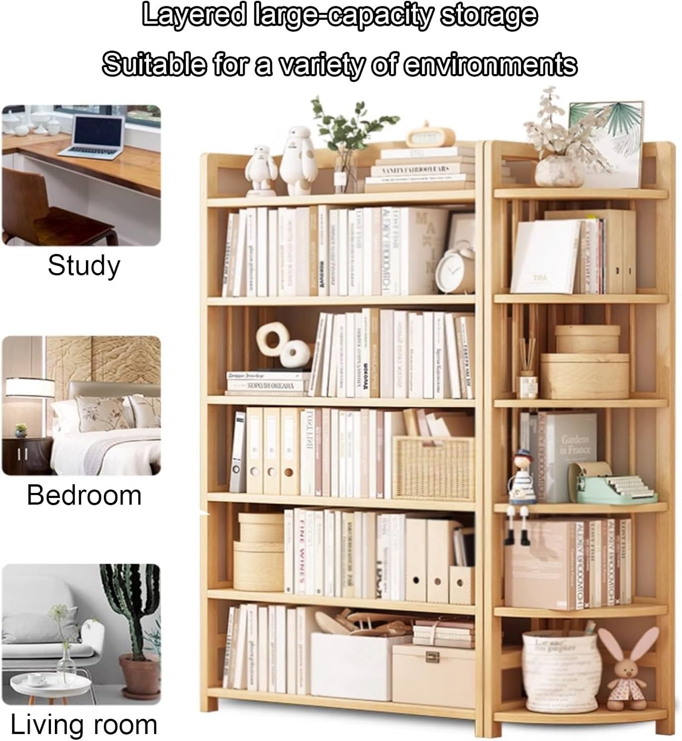 Corner Bookshelf Etagere Bookcase, Curved Decorative Storage Freestanding Display Shelf Stand, Floor Standing Rack, for Home Office, Living Room, Bedroom(80cm/31.5in)