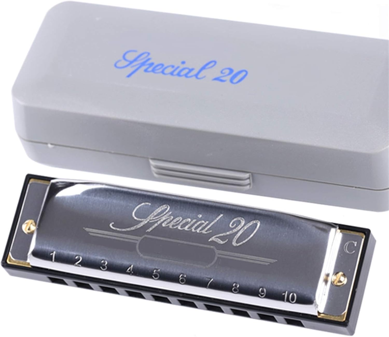 Harmonica Diatonic Harmonica 10 Hole Mouth Organ ABS Comb Blues Harp Key C Musical Instrument (Color : Silver Key EB)