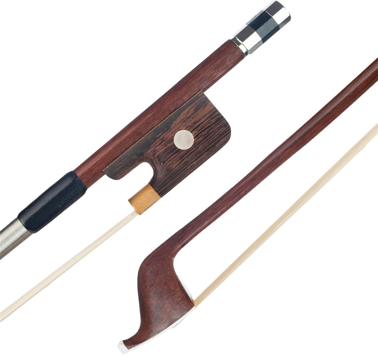 TSTS Full Size 4/4 Upright Double Bass Bow French Style Brazilwood Handmade Bass Bow White Horsetail Round Stick Professional Violin Bow