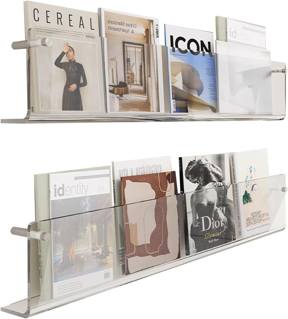 FPIGSHS 2 Pack - Acrylic Wall Magazine Rack，Clear Brochure Holder Wall Mount,Record Holder Wall,Hanging Bookshelf Literature Storage Rack,Floating Bookshelves for Offcie Home (Size : 120cm/47.2in)