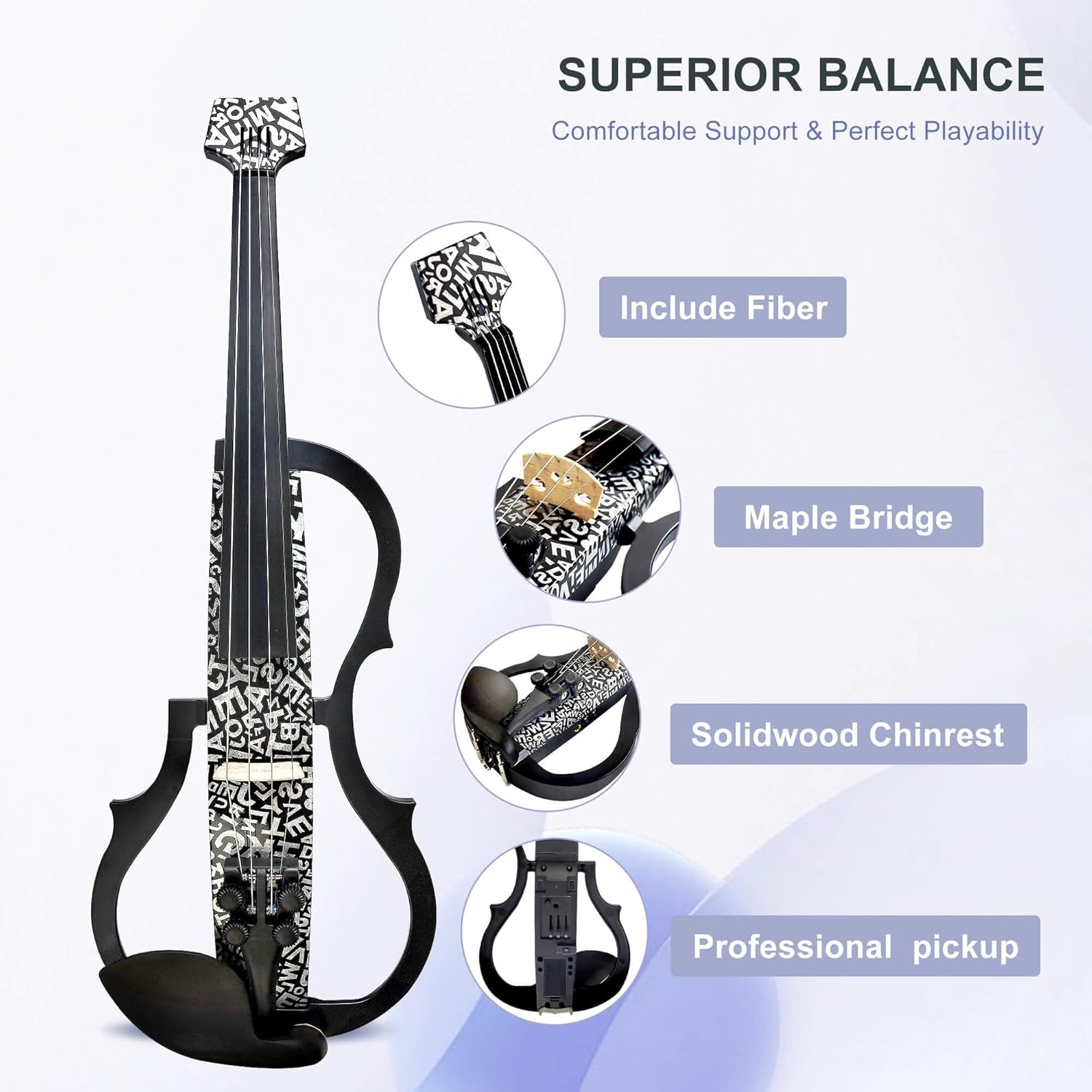 Premium Carbon Fiber Electric Violin Full Size 4/4,Professional Silent Electric Violin for Adults,Teens,Electric Fiddle with Pro Pick up-ZNDS-2304