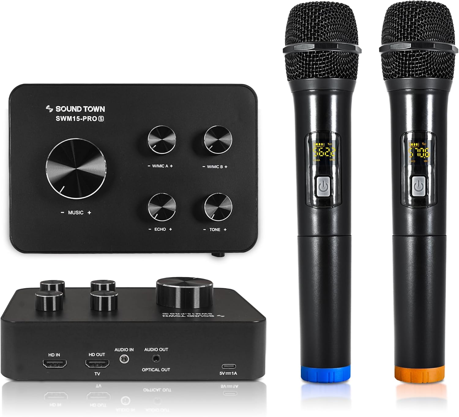 Sound Town 16 Channels Wireless Microphone Karaoke Mixer System, Supports HD ARC, Optical (Toslink), Smart TV, Media Box, PC, Bluetooth, Soundbar, Receiver, AUX (SWM15-PROS)