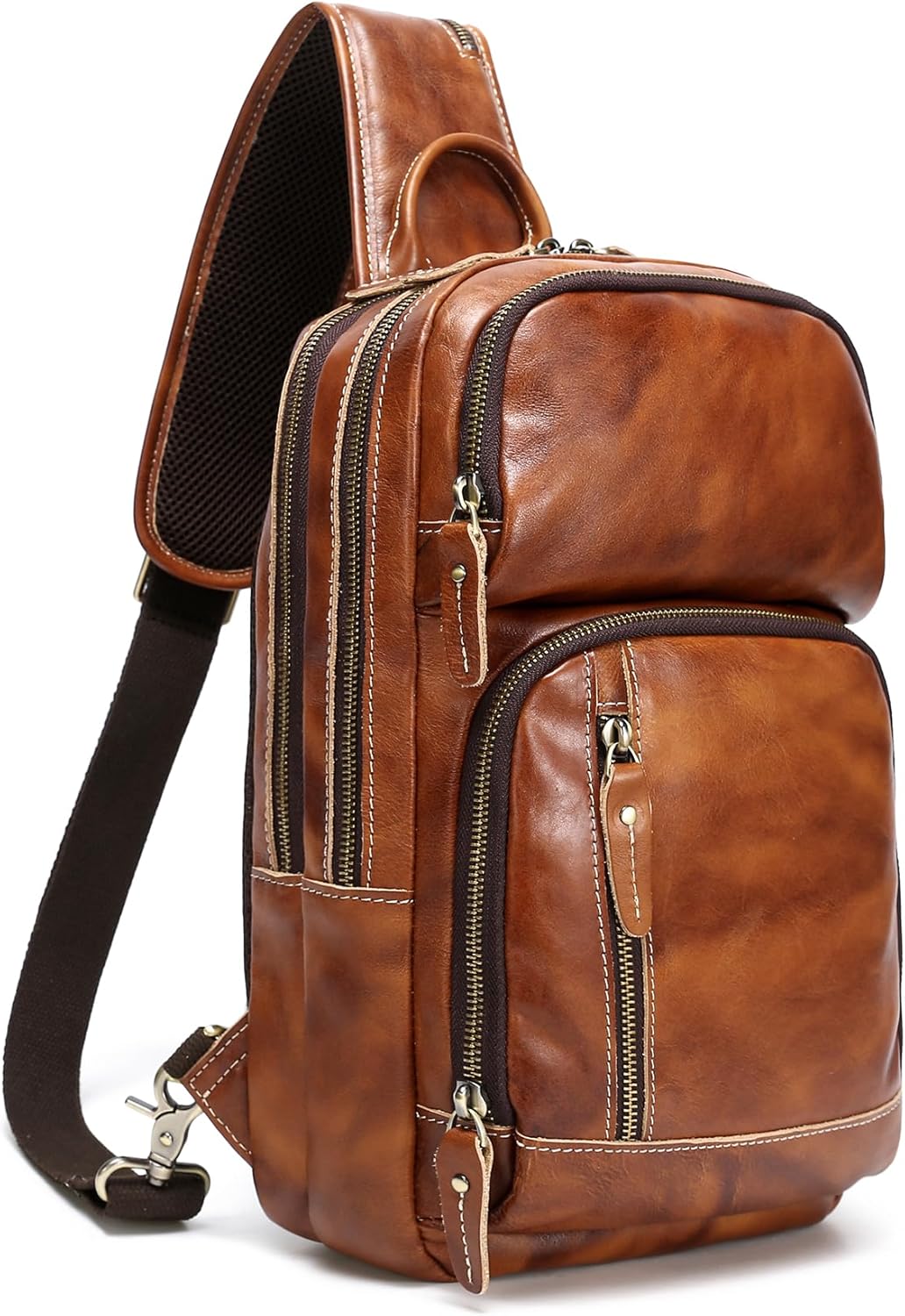 LANNSYNE Full Grain Leather Sling Bag For Men, Crossbody Bag fits 12.9