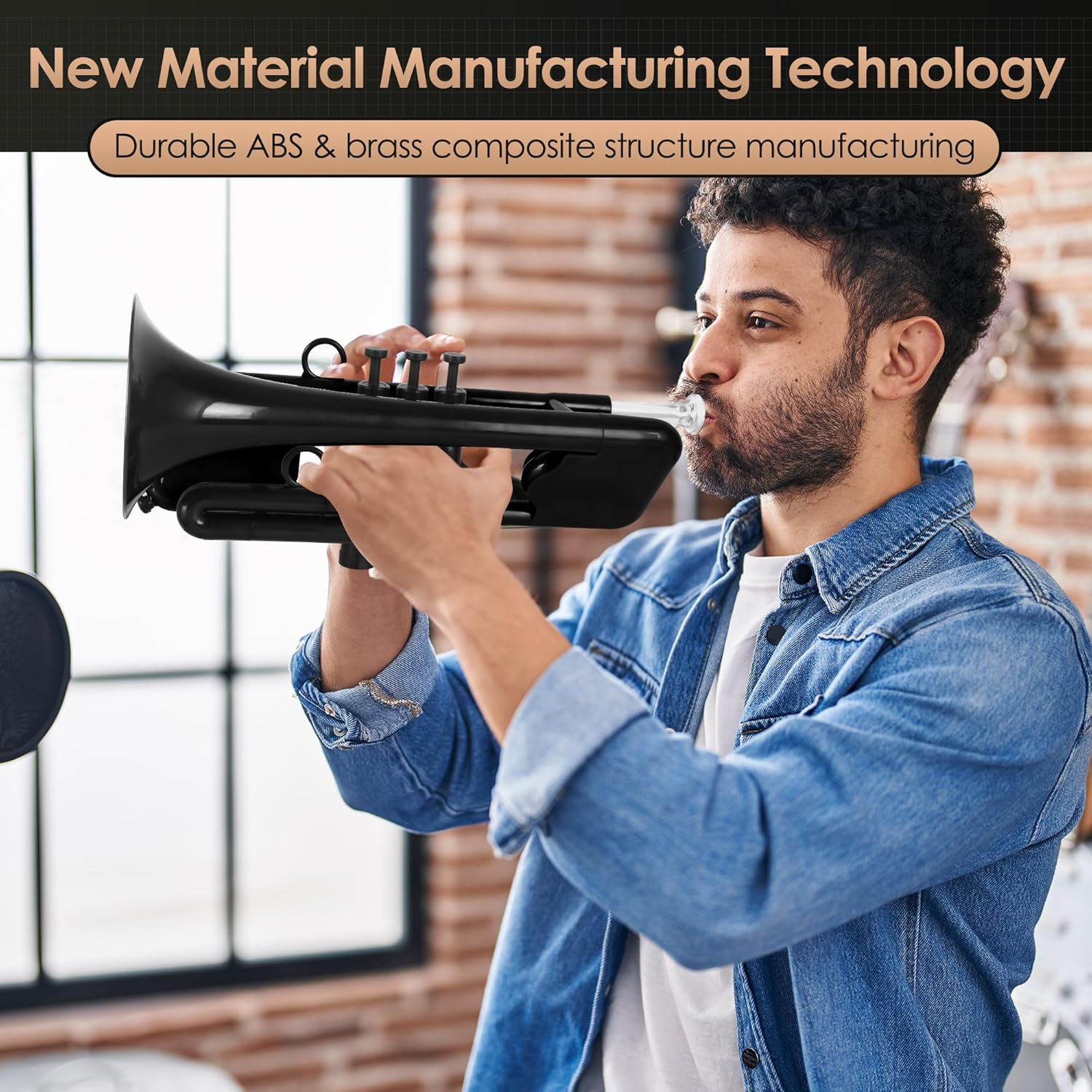 SEA LION Professional Plastic Bb Trumpet Set for Student Beginner (Black)