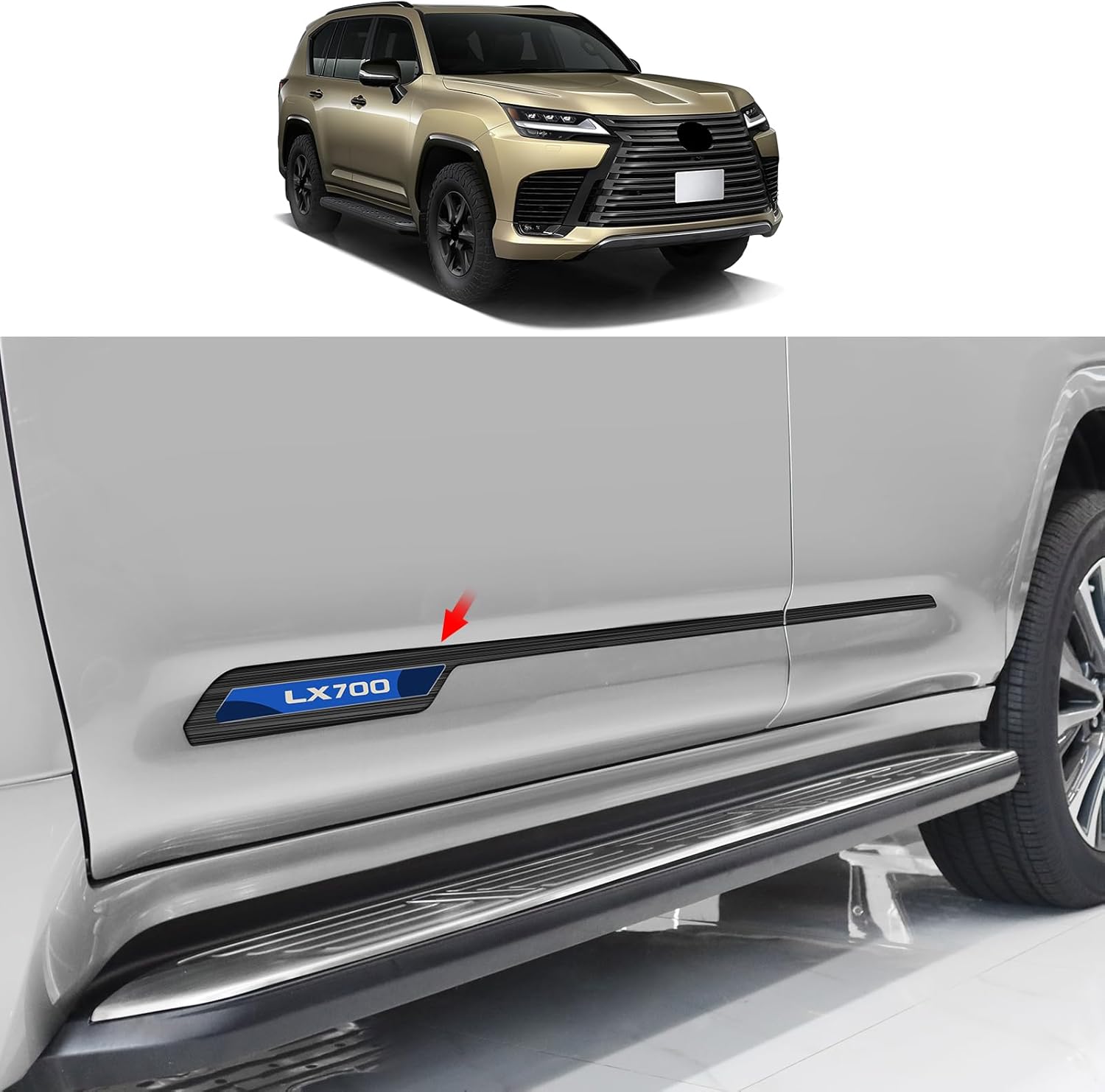 Car Body Trim for 2025 2026 Lexus Lx700h Car Body Anti-Collision Trim Trim Appearance Modification Accessories (Stainless Steel Black)