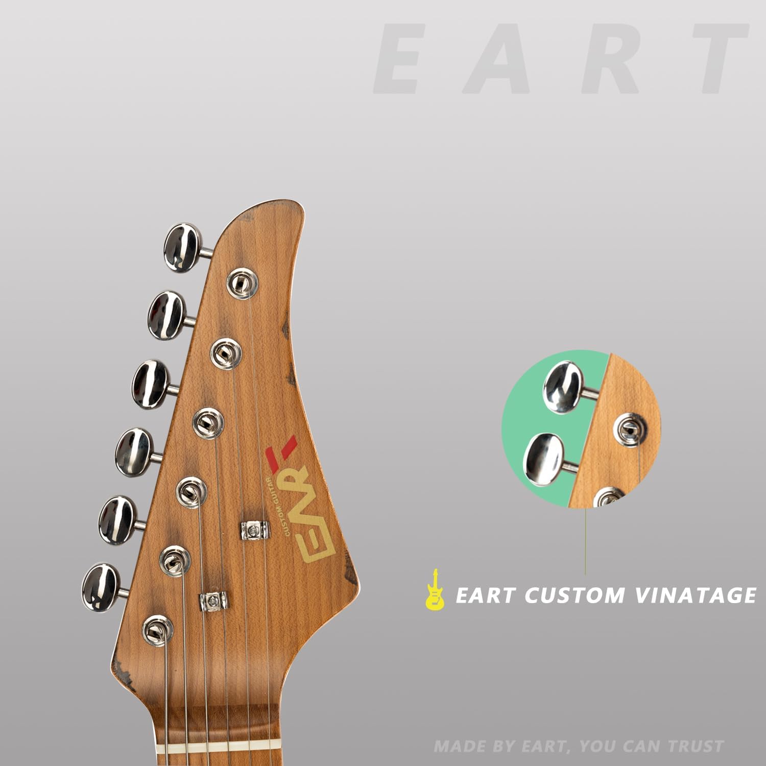 EART Vintage-VS60HM 6 String Medium Relic Solid-Body Size Roasted Canada Maple Relic Finish VS60 Pickups 6-Point Synchronized Tremolo Bridge Electric Guitar for Blues, Classics,Right Hand