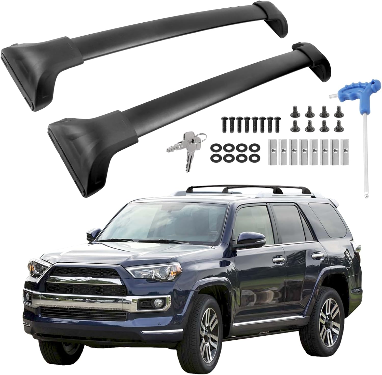 Roof Rack Cross Bars Compatible with T-oyota 4Runner 2010-2024 (Fit for Side Roof Rails), Black Matte Aluminum Anti-Corrosion Crossbars with Anti-Theft Lock