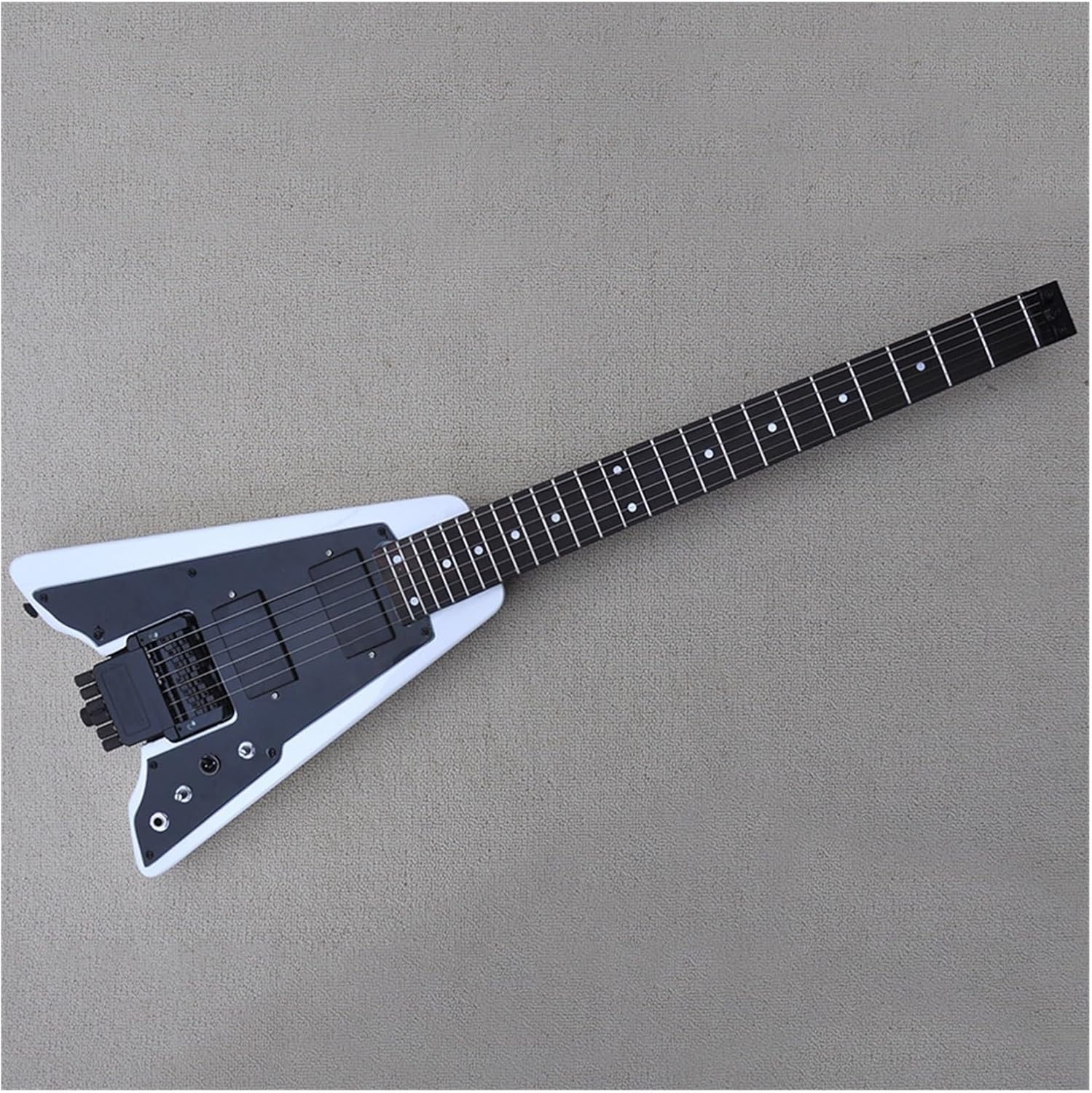 VENEKA Headless Electric Guitar White Headless Electric Guitar with Black Pickguard Rosewood Fretboard 24 Frets