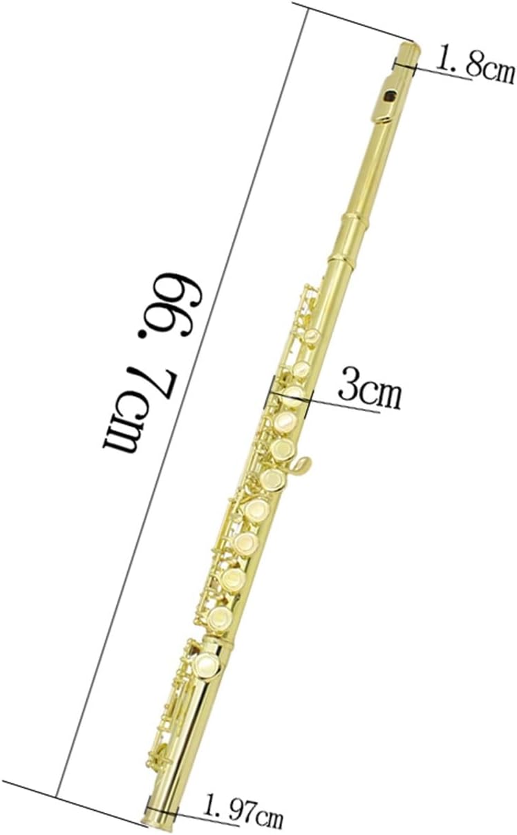 Flute Golden 16 Holes C Tone Flute with E Key Woodwind Instrument Closed Hole Gold-Plated Keys Cupronickel Tube Flutes Musical Instruments
