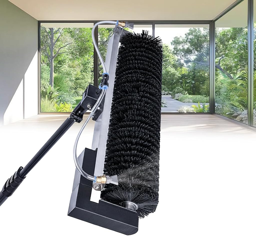Telescopic Rod PV Panel Wash Cleaning Machine, Solar Photovoltaic Panel Cleaning Brush, Adjustable Length, Solar Panel Cleaning Equipment 24.6FT Battery