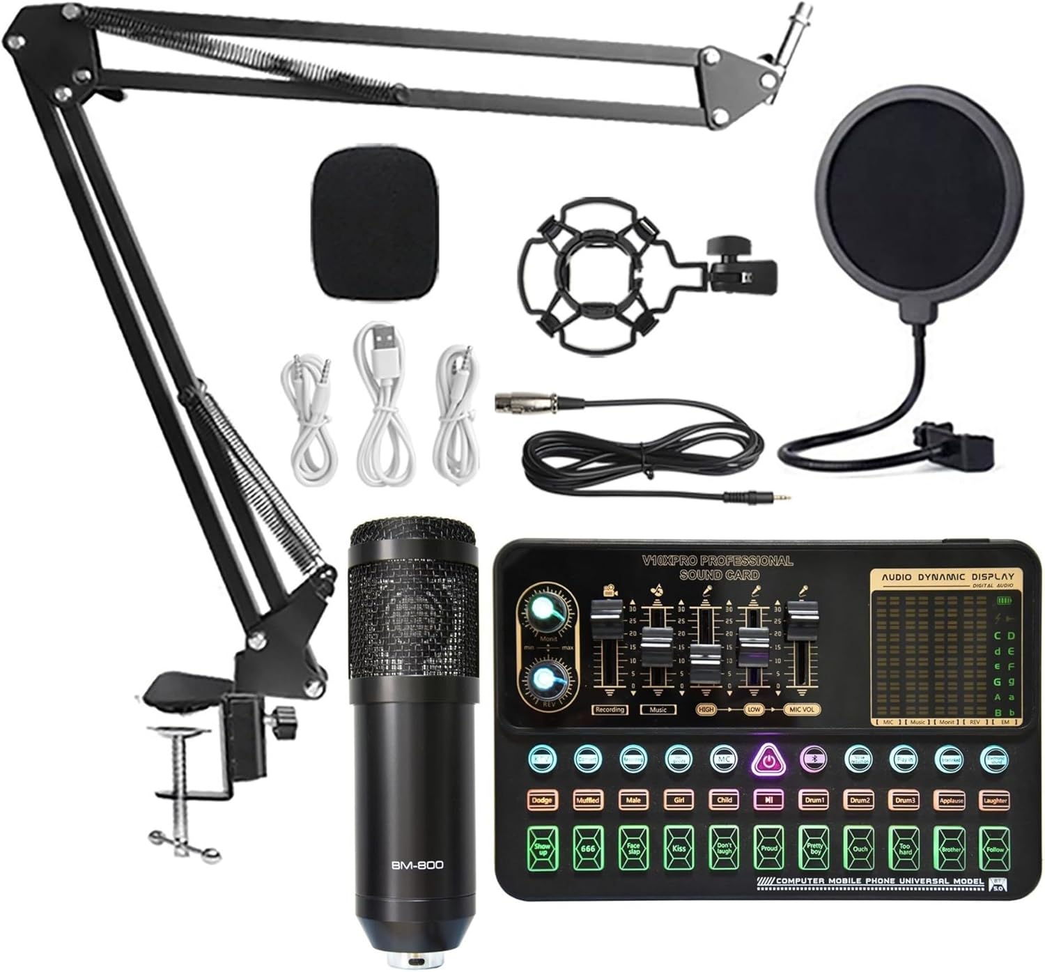 Sound Card Kit for Recording Music with BM800 Microphone and V10XPro Mixer - Studio Audio Mixer for Singing, Live Broadcast, Phone, Computer Record Setup - Noise Reduction Voice Studio Setup