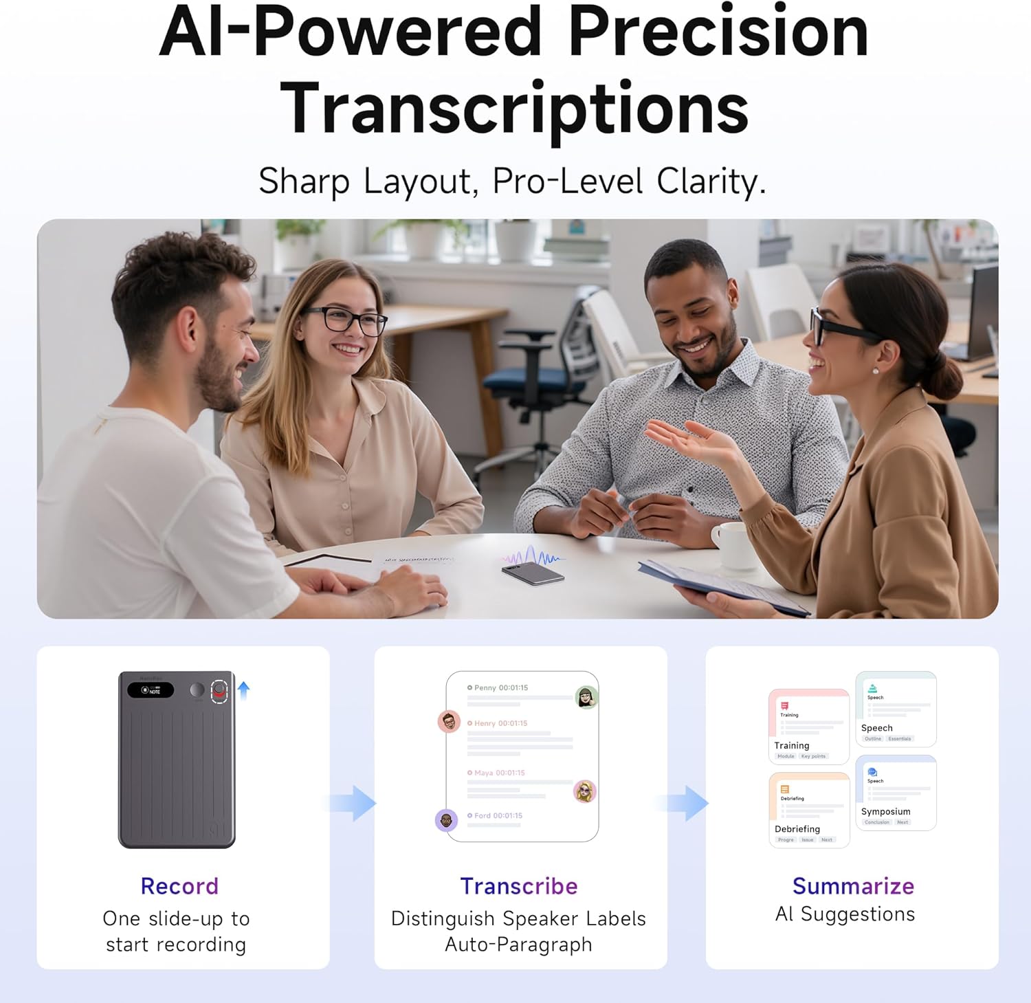 AI Voice Recorder, 64GB Audio Note Recorder – 73H Battery, USB-C Fast Charge, Magnetic Clip, 118-Language Transcription, AI Noise Cancellation, App Control, for Lectures, Meetings, Calls- Gray