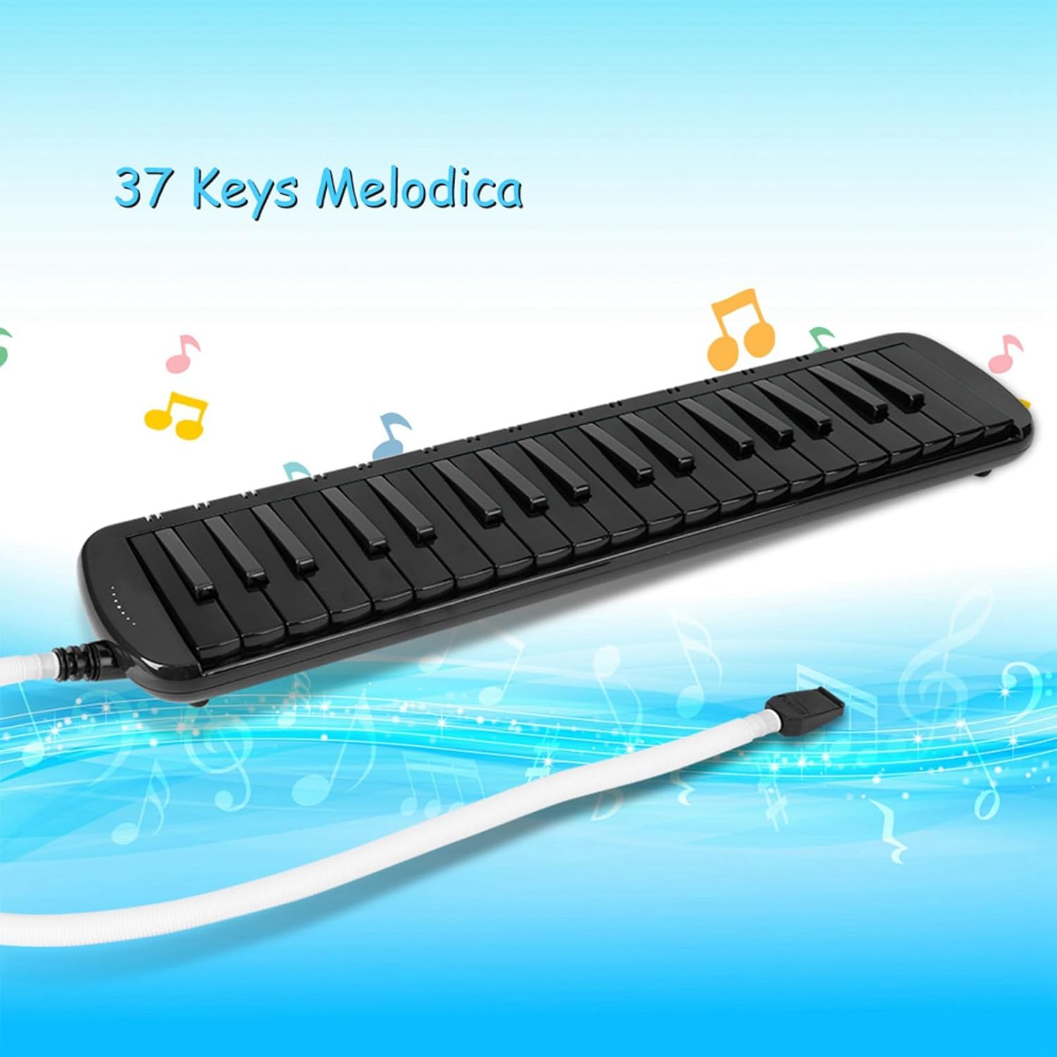 F - 37s Melodica 37 Key, Portable Wind Musical Instrument with Blowpipe, Beginner Friendly Keyboard for Kids Adults, ABS Resin Brass Base Plate Phosphor Bronze Reed, Includes EVA B (Black)