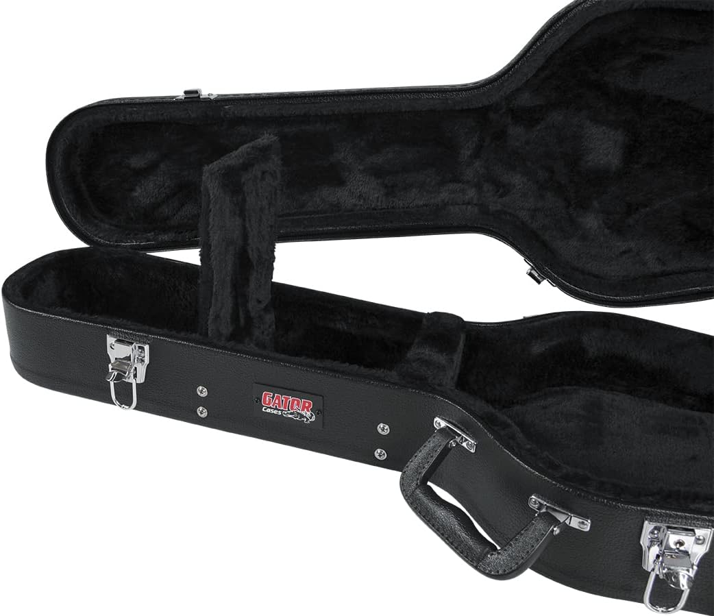 Gator GWE-LPS-BLK Hard-Shell Wood Case for Single-Cutaway Electric Guitars such as Gibson Les Paul - Bundle with Picks, Cable, Strap, and Austin Bazaar Polishing Cloth