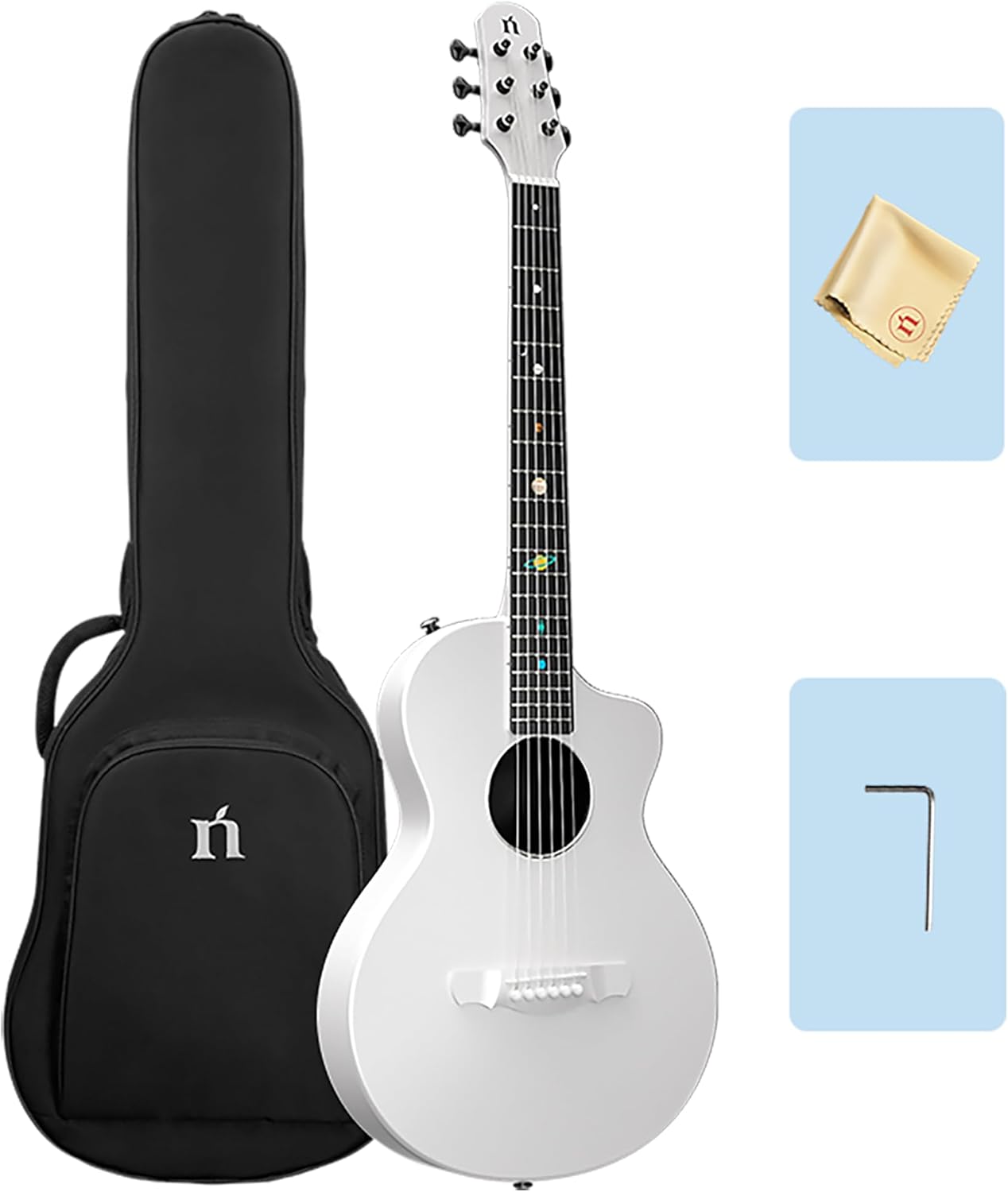 Natasha Carbon Fiber Acoustic Guitar, 38-inch Steel-string Guitarra,Durable 6-string Ultra-thin Guitar for Beginners (White)
