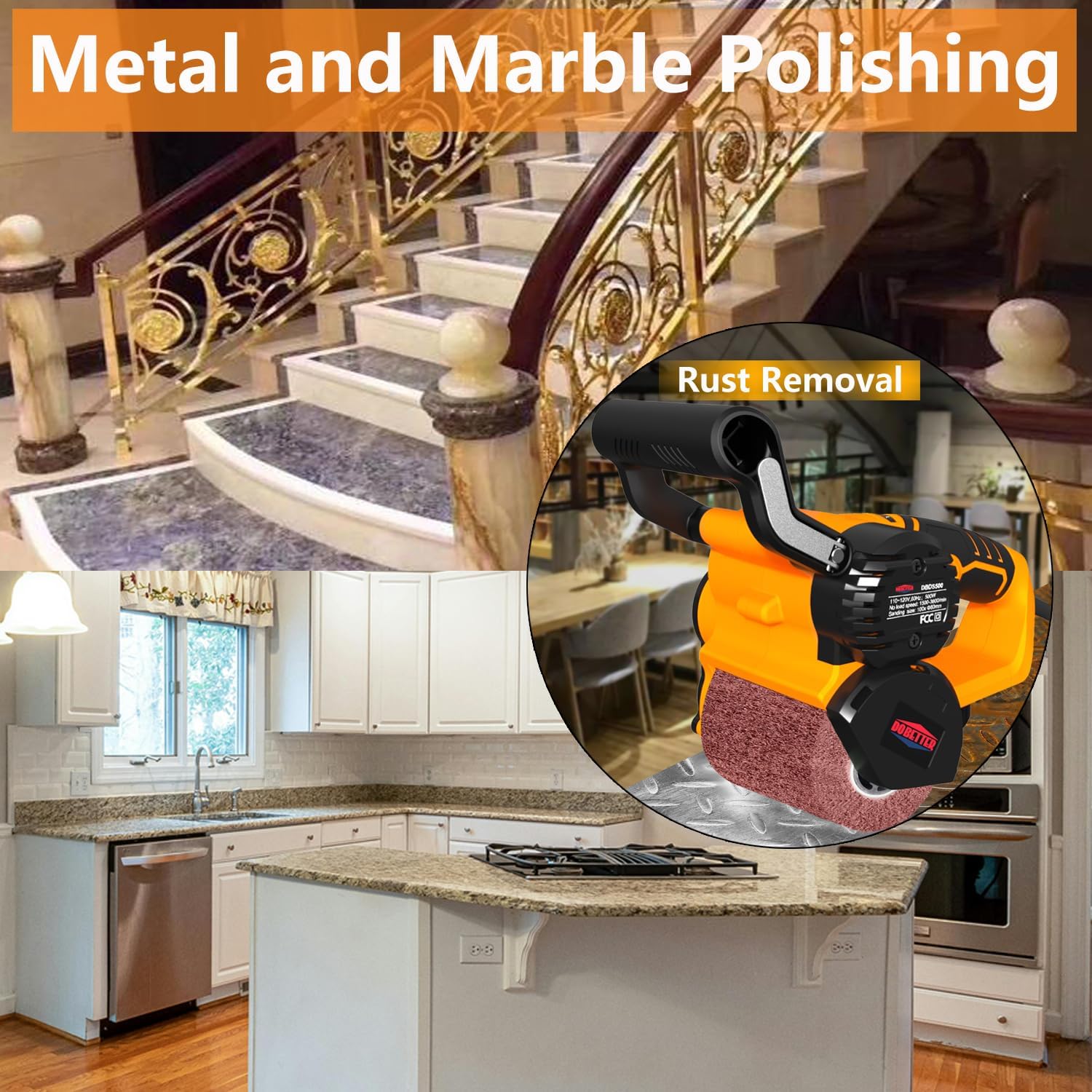 Drum Sander for Woodworking, Surface Conditioning Tool, Burnishing Polishing Machine, Paint Stripper Remover, Variable Speed Tool with VAC Nozzle and Tool Bag- DBDS500